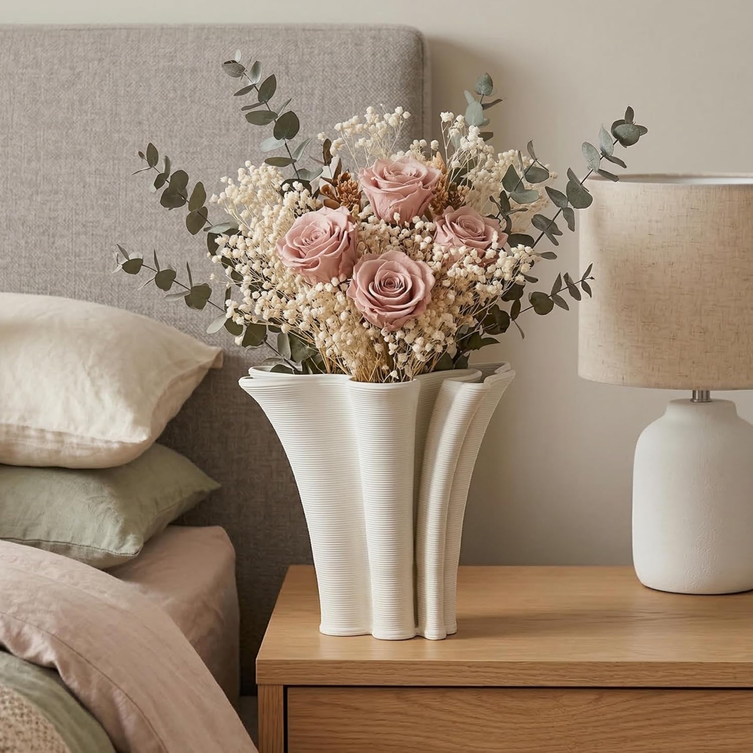White Ceramic Vase for Home Decor, Boho Artistic Irregular Shape Decorative Vase, Unique Modern Accent for Living Room Bedroom or Entryway