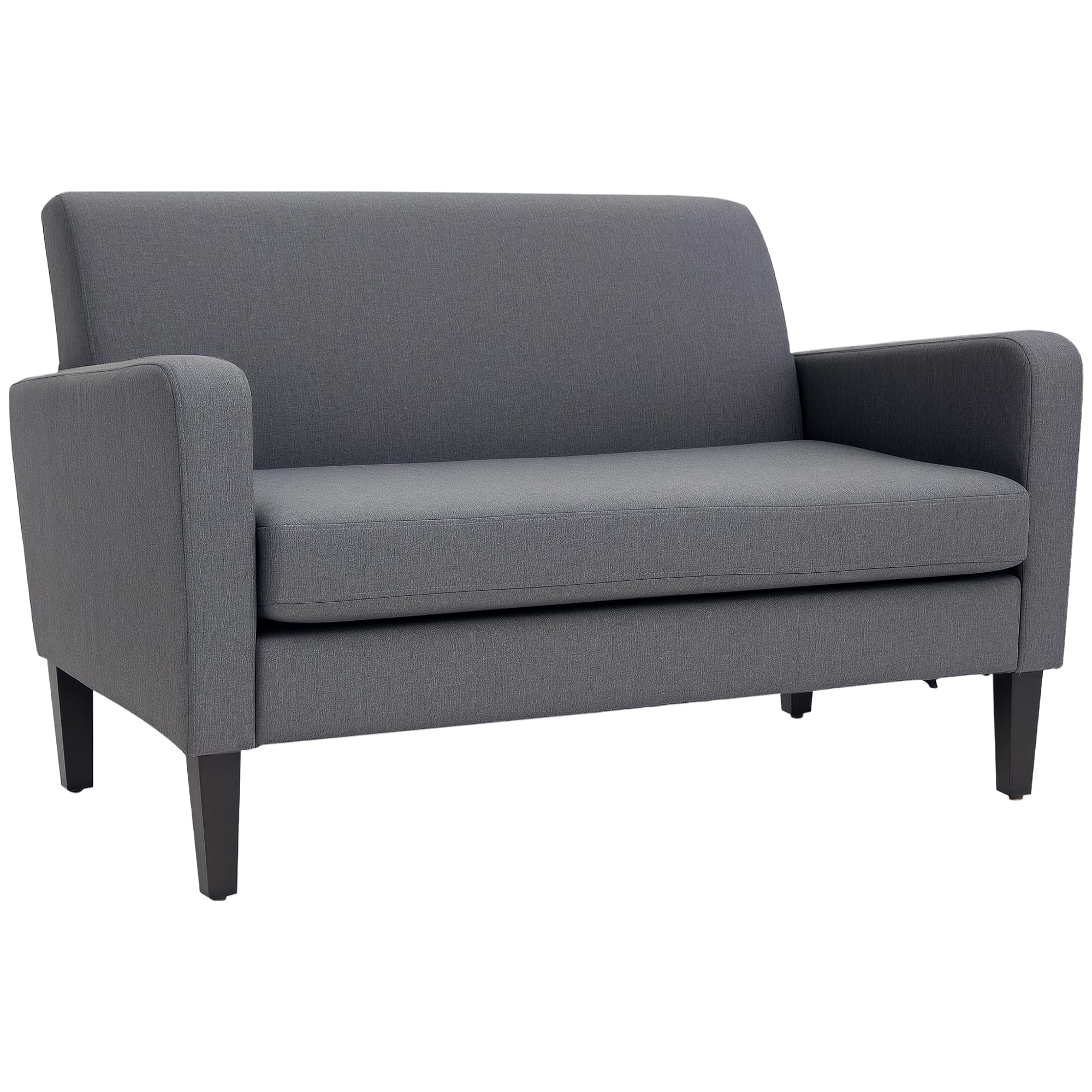 HOMCOM Modern 2-Seat Sofa with Rubber Wood Legs, Upholstered Loveseat, Sofa for Living Room, Bedroom, Dark Grey