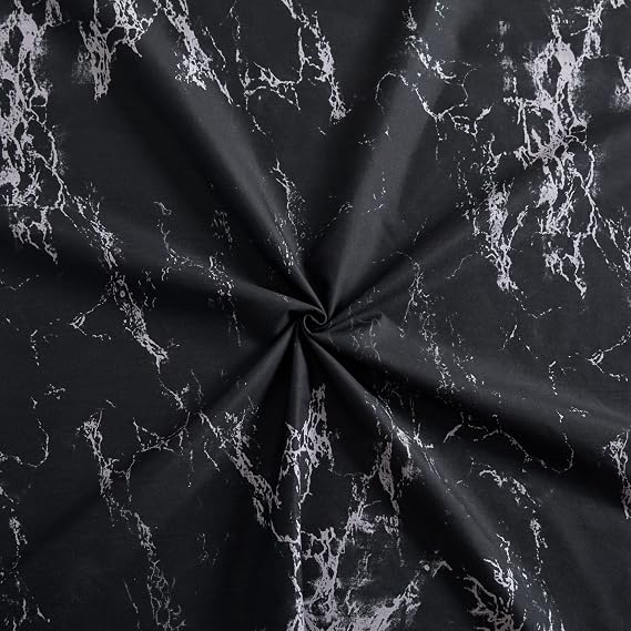 Marina Decoration Ultra Soft Silky Zipper Rich Printed Rayon Derived from Bamboo All Season 2 Pieces Duvet Cover Set with 1 Pillowcase, Modern Black Marble Pattern Twin/Single Size