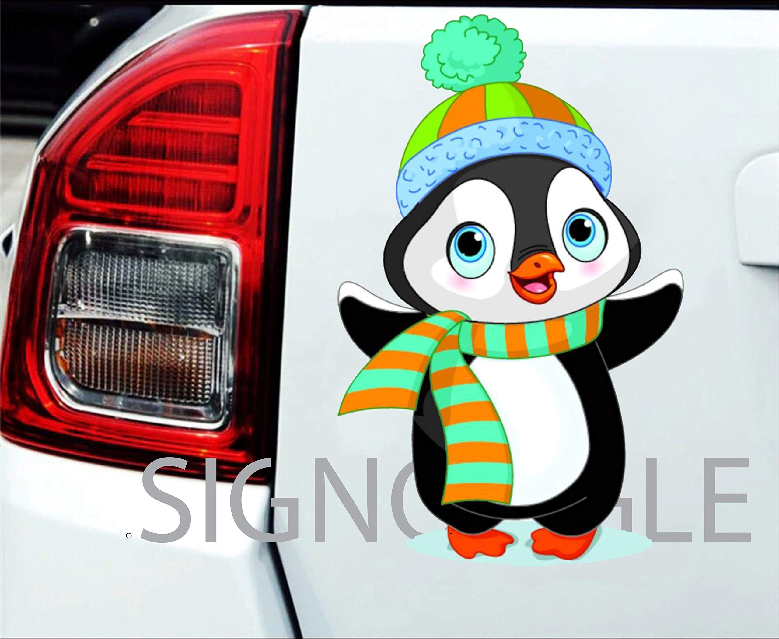 SIGNOOGLE Cute Penguin Graphics 3D Sticker for Car Dent and Bike Body Exterior Sports Decal 12 x 20 cm (Pack of 2)