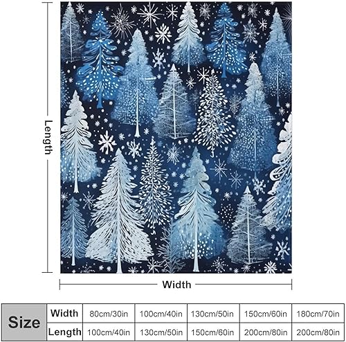 Miniatura 9 de Manta azul con diseño de árboles de Navidad y copos de nieve, diseño de copos de nieve, 30 x 40 pulgadas, manta de franela cálida para sofá, cama,
