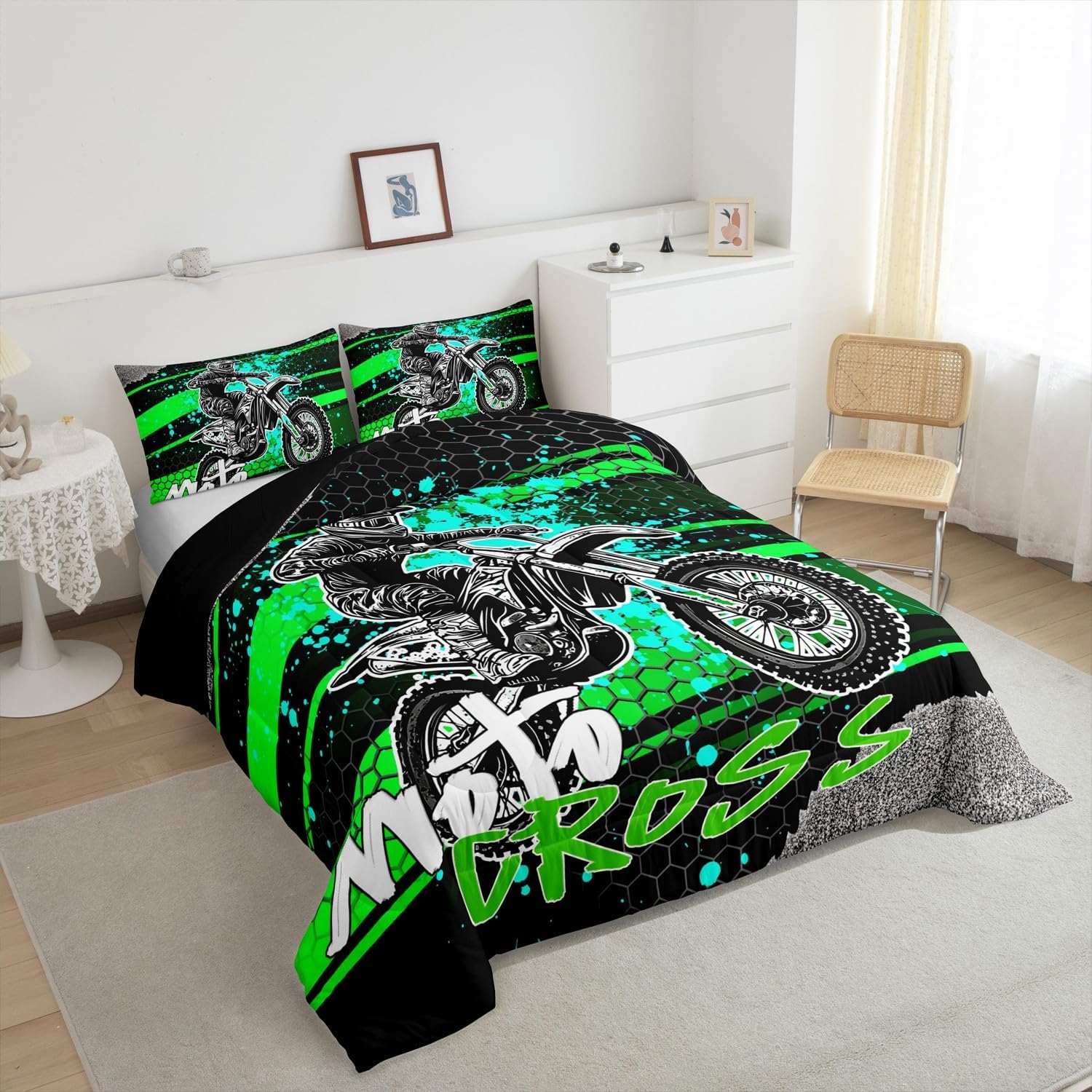 Feelyou Kids Boys Dirt Bike Comforter Set,Teens Extreme Sports Bedding Set Twin Size,Boys Bedroom Room Decor,Racing Motocross Rider Comforter,Motorcycle Bed Set image 4
