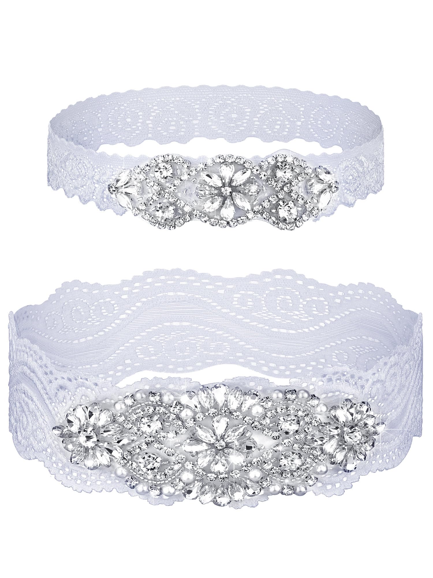 Stretch Lace Garter for Bride Wedding Bridal Leg Garter Set Non Slip Silicone Thigh with Rhinestones Crystal