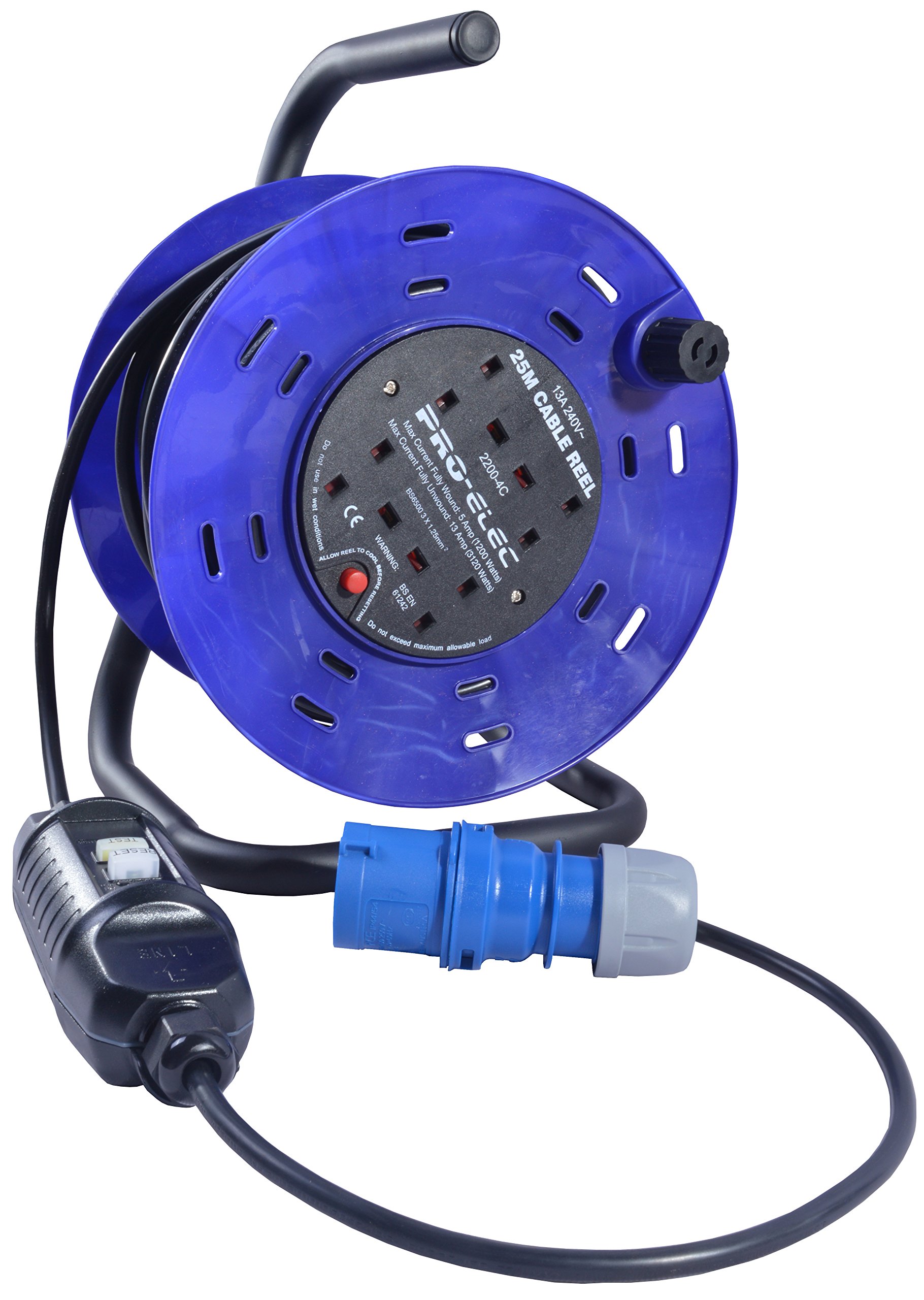 Buy 25m 240V Four Socket Cable Reel Extension Lead with RCD 4 Gang 16