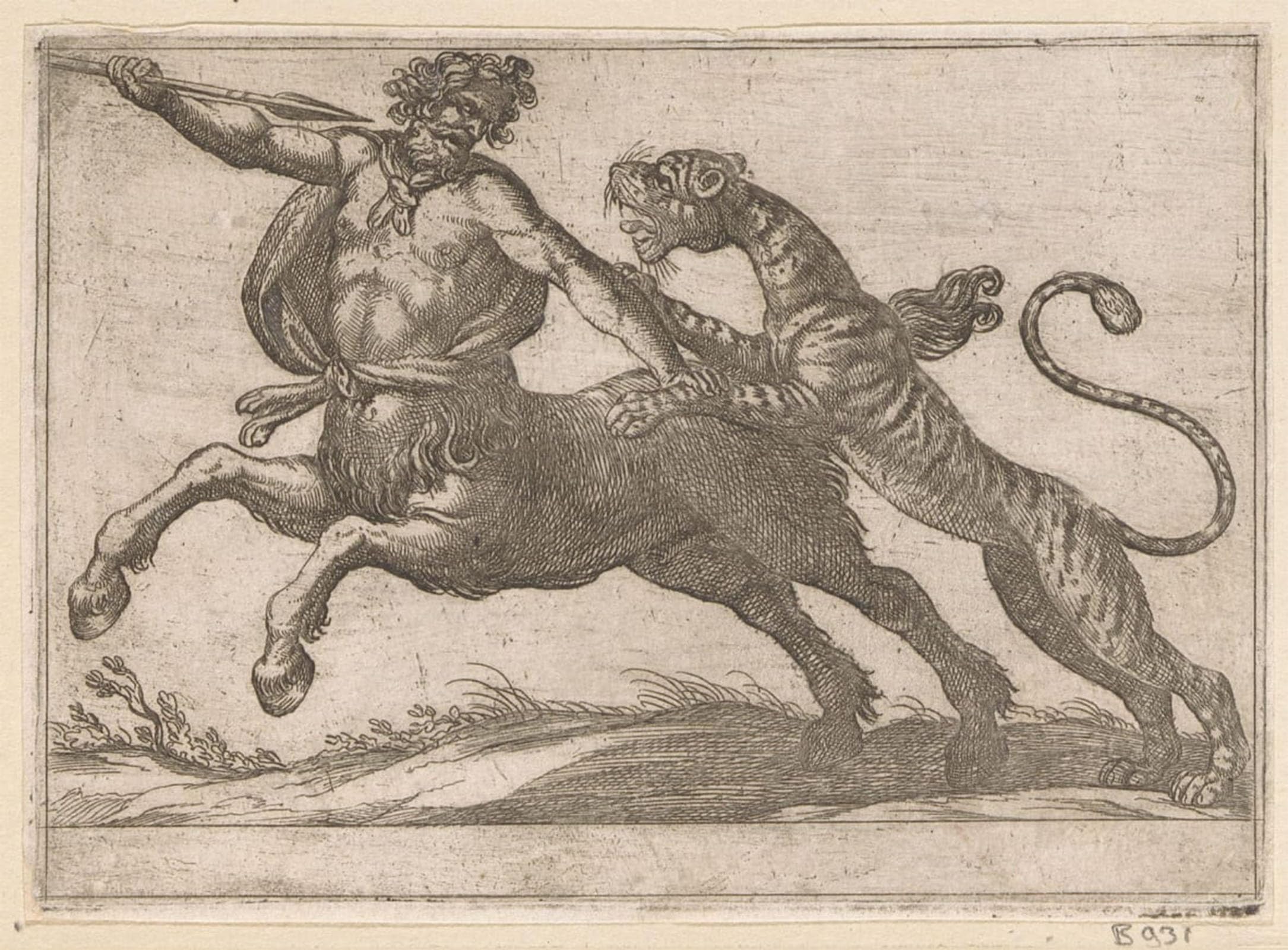 ARTXLXXBN Famous Prints Artwork Pictures Poster Painting Art a Tiger Fighting with a Centaur by Antonio Tempesta Artwork Landscape Pictures for Home Decor 60x90cm