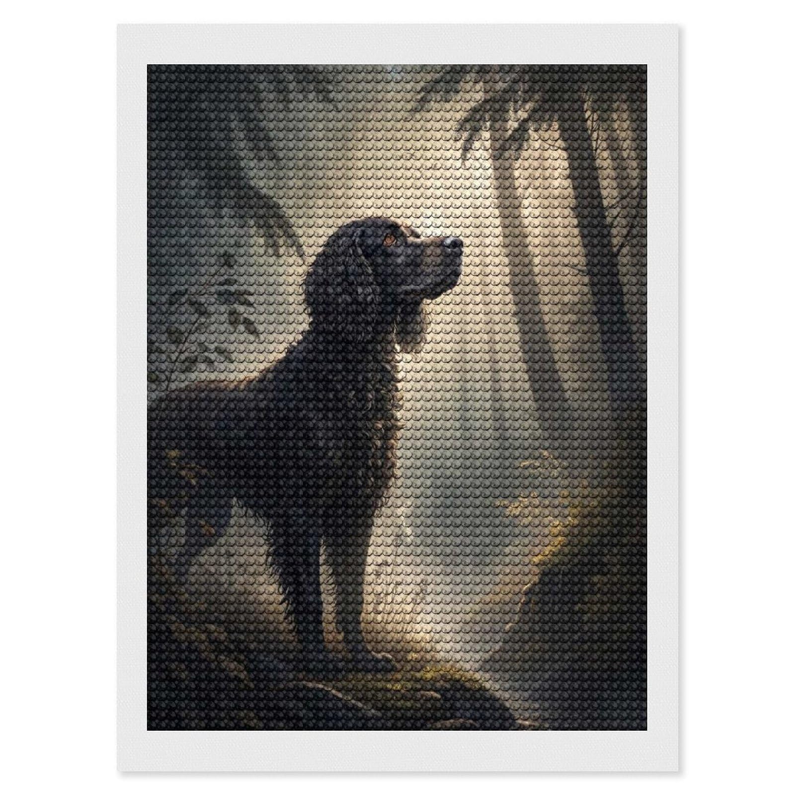 Junmoney Dog in A Misty Forest Diamond Art Kit 12"x16", Neat Printed Canvas, Finish and Display, Relaxing DIY Hobby, Living Room Decor