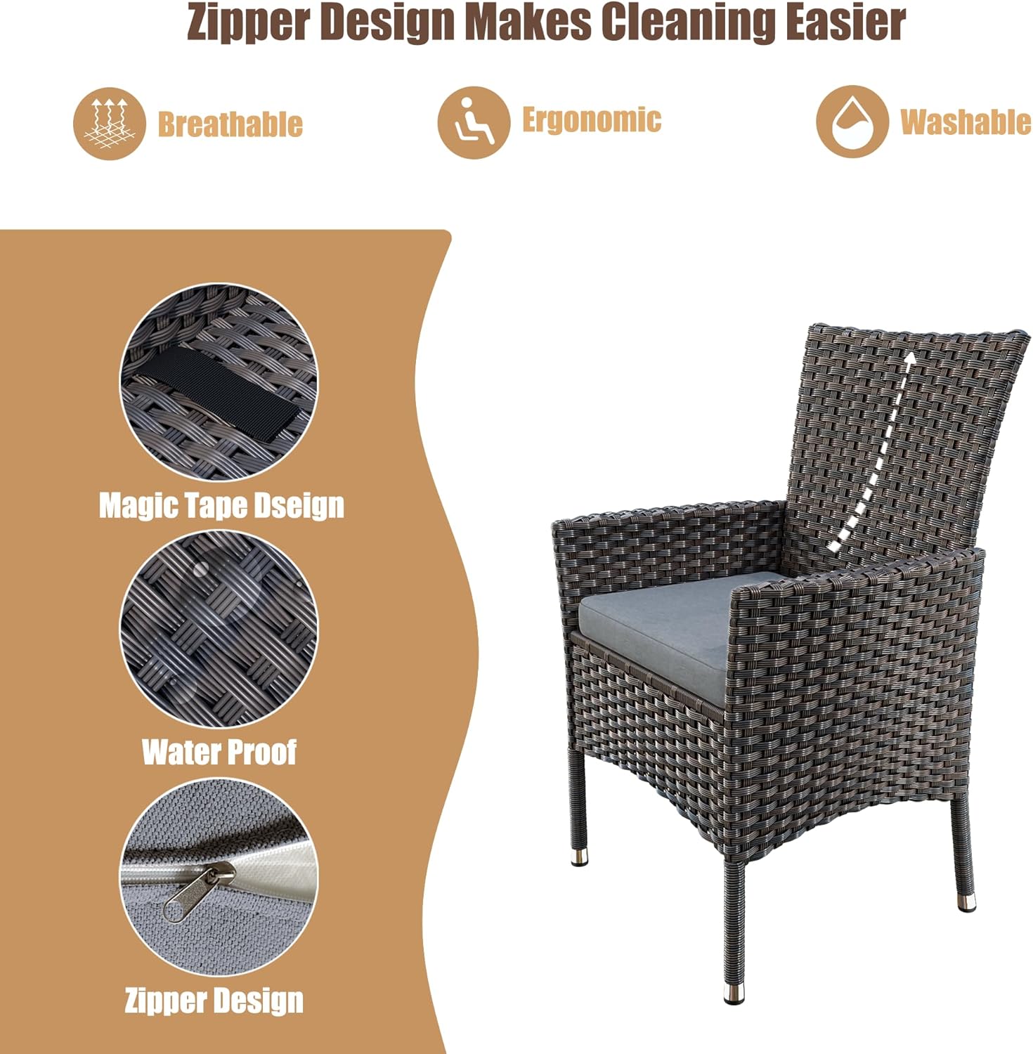 10 Pieces Dining Sets for 8 with Rattan Dining Set Chairs x8 and Square Table Glass Topx2 with Umbrella Cutout, Outdoor and Indoor Set-Grey