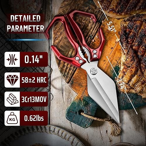 Miniatura 5 de Dream Reach Tijeras para aves de corral, tijeras de cocina resistentes para alimentos con mango ergonómico, tijeras culinarias japonesas de acero de