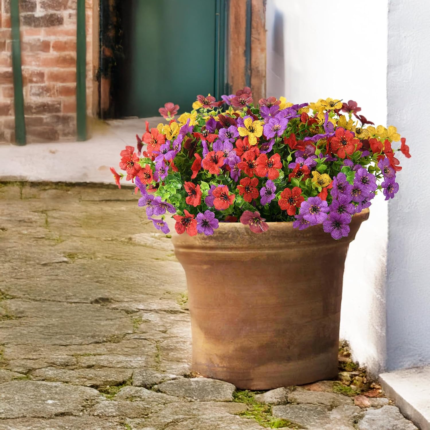 Artificial Flowers Faux Plants Outdoor Fake Flowers Spring Decor,12 Bundles Outdoor Flower Plastic Plant Colorful Daisy UV Resistant for Porch Patio Yard Garden Pot Planters - Image 5