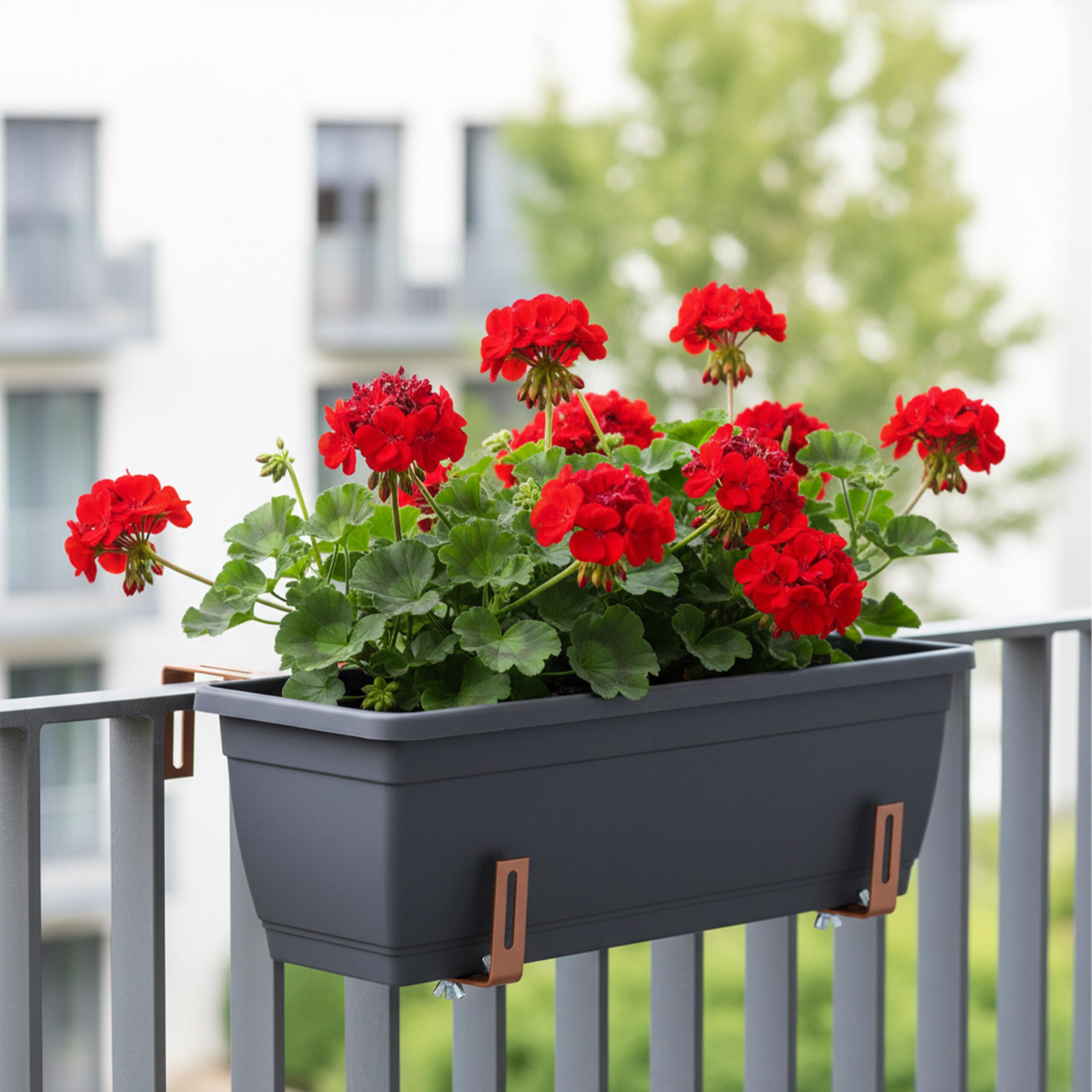 Relaxdays Supports pour jardinières réglables sans perçage métal pour balustrades, Marron Clair 17x2x34 cm