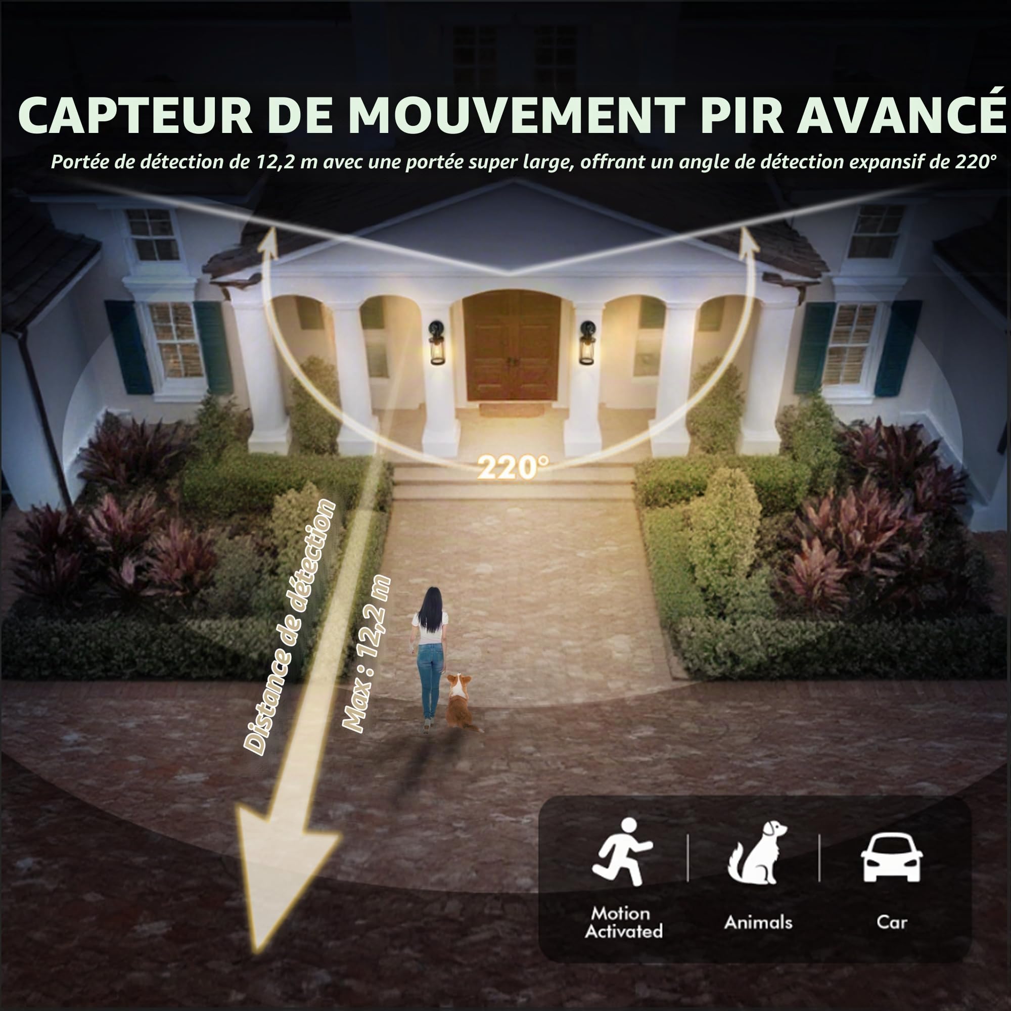FTL Vintage Applique Murale Exterieur avec Détecteur de Mouvement, Noir Lampe Murale Industrielle, E27 Porche Luminaire Exterieur Lanterne avec Capteur de Mouvement IP44 pour Jardin Entrée Patio Yard