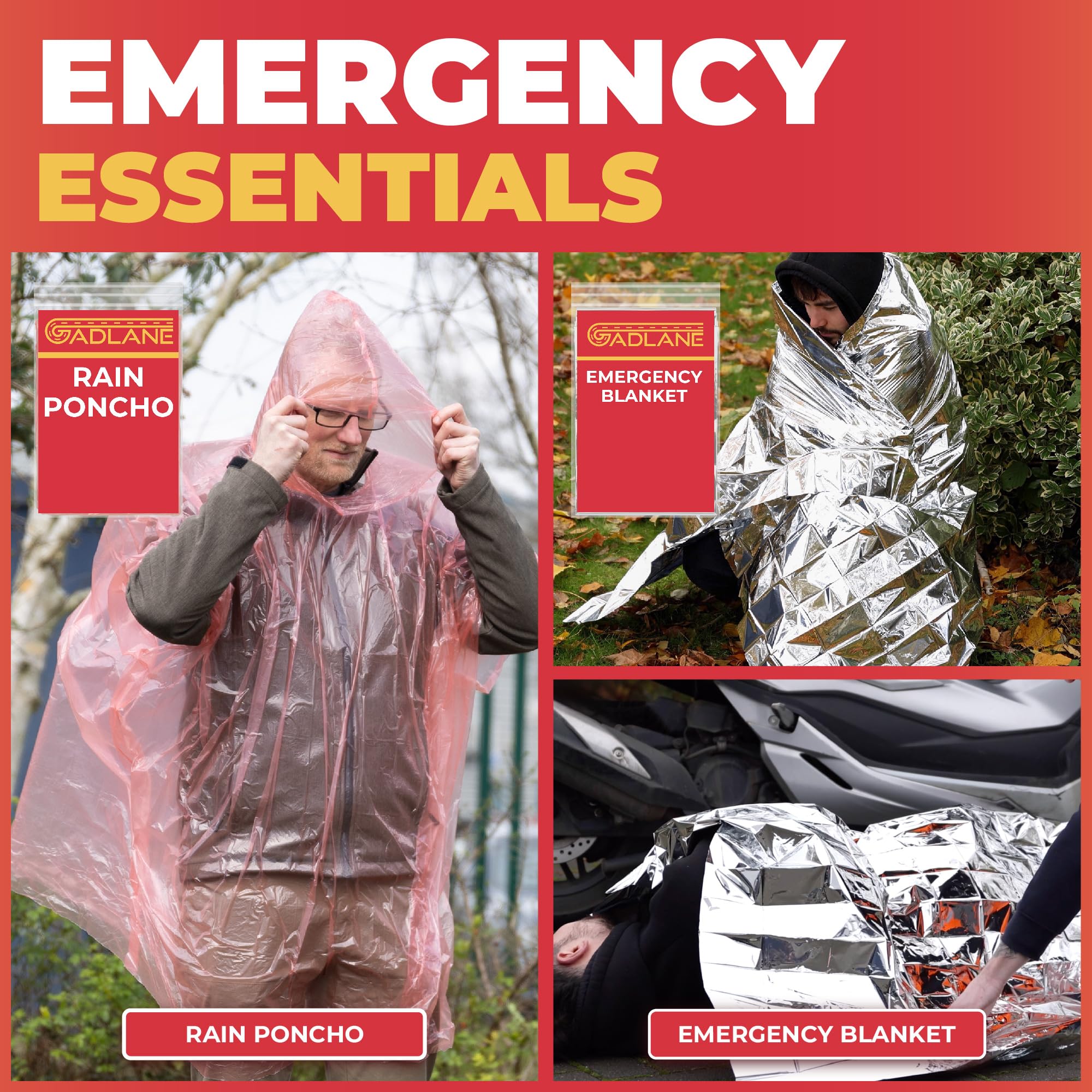 GADLANE Kit d'urgence pour Voiture – Kit de dépannage pour Auto Extra Large avec Triangle d'avertissement, Corde de remorquage, Trousse de Premiers Secours, Marteau de sécurité et étui de Rangement
