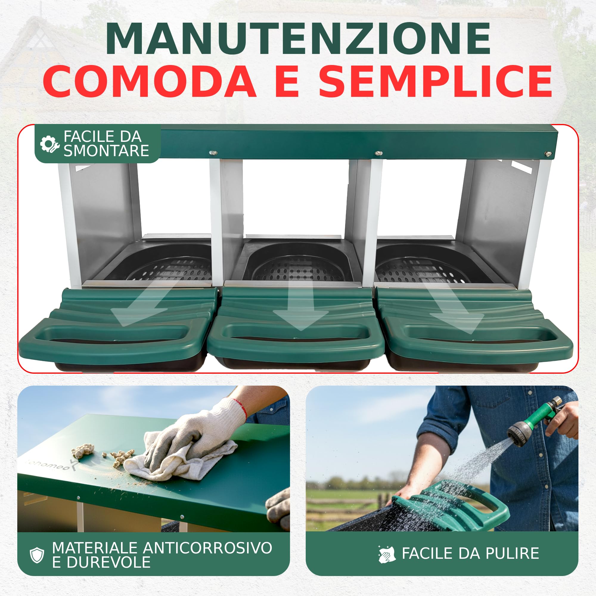 TEHORNEO Nido per Galline, Nido per Galline Ovaiole 81x51x47 cm Acciaio Zincato e 3 Scomparti, Cassetta per Deporre Uova Pollaio, Nidi per Galline Ovaiole, Adatto per 12-15 Polli