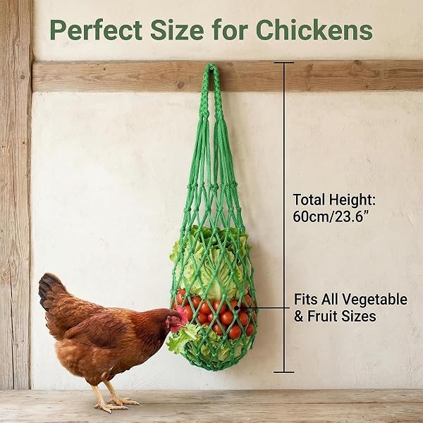 4 bolsas de comida colgantes para gallinas, patos y gansos con ganchos prácticos, accesorios y juguetes para aves de corral - 5
