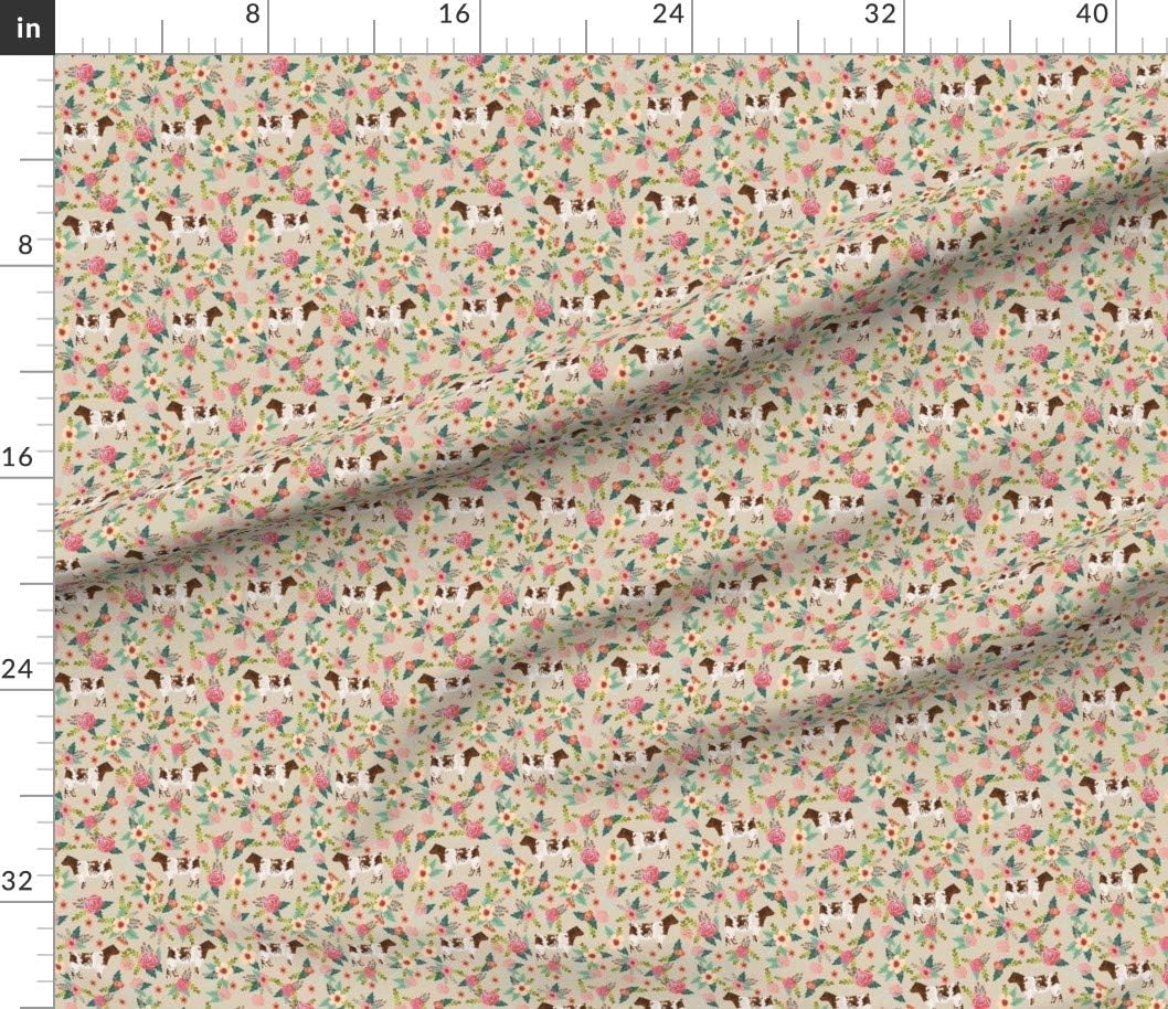 Spoonflower Fabric - Floral Simple Tan Country Cow Farm Cattle Farms Printed on Petal Signature Cotton Fabric by The Yard - Sewing Quilting Apparel Crafts Decor