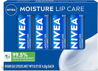 NIVEA Moisture Lip Care Hydrating Lip Balm, Shea Butter & Vitamins C+E, 3-in-1 Repair Nourish Pack of 4 Sticks 0.17oz