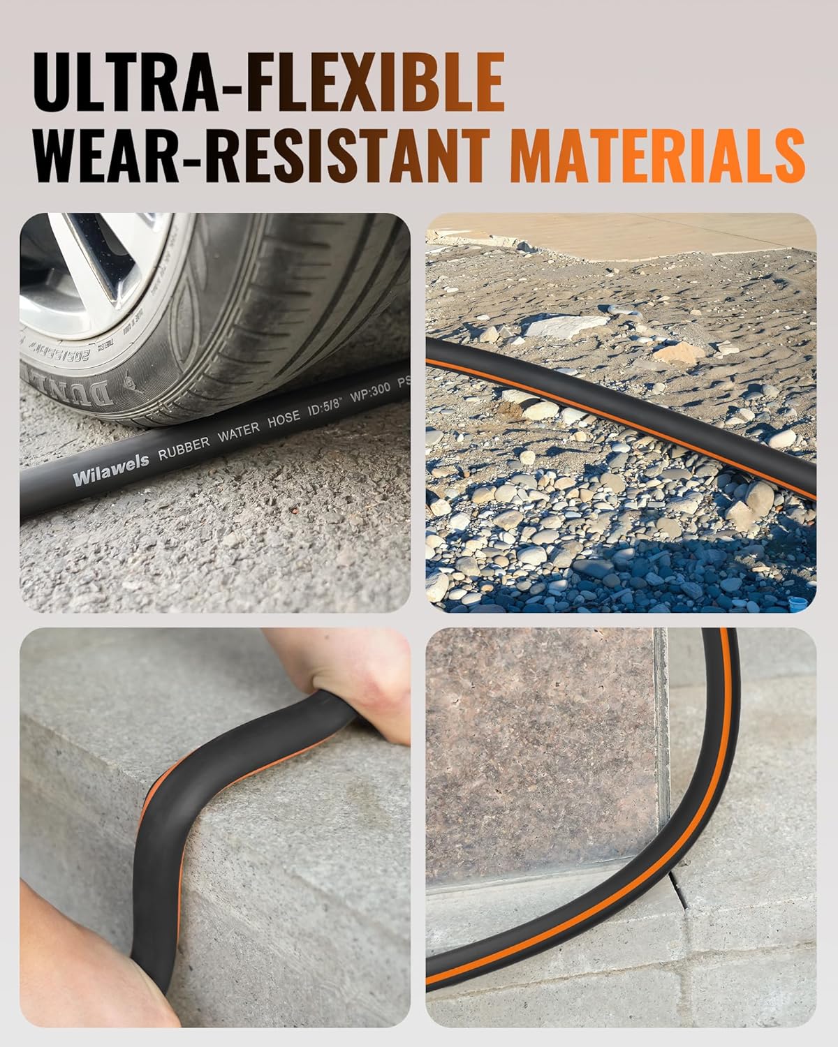 5/8" Garden Hose 50FT & 100 FT Bundle, Heavy Duty Rubber Garden Water Hose, Lightweight Flexible Garden Water Hose with Swivel Handle, BG50GH06-G100GH06