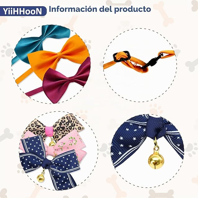 Foto 3 de 7 de 12 Piezas Collar de Gato y Perro, Ajustable Collares de Gato con Campanas y Pajarita