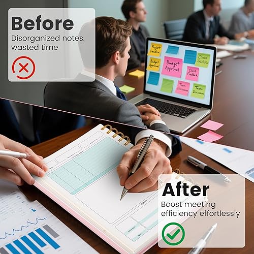 Miniatura 5 de Cuaderno de reuniones para el trabajo con artículos de acción de 5.5 x 8.5 pulgadas, planificador de reuniones en espiral de tapa dura para oficina,