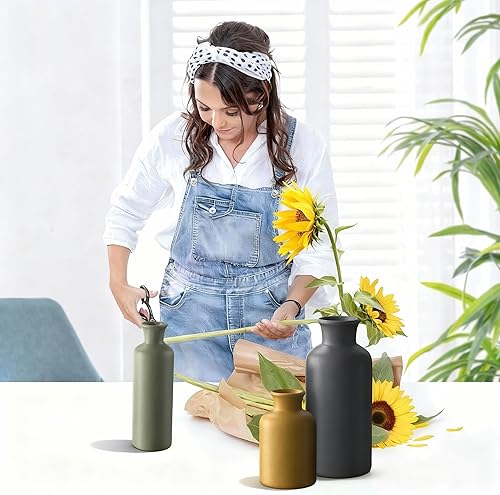 Miniatura 4 de Juego de 3 jarrones de cerámica para hierba de las pampas, decoración moderna boho del hogar, jarrones mate hechos a mano multicolor para estilo