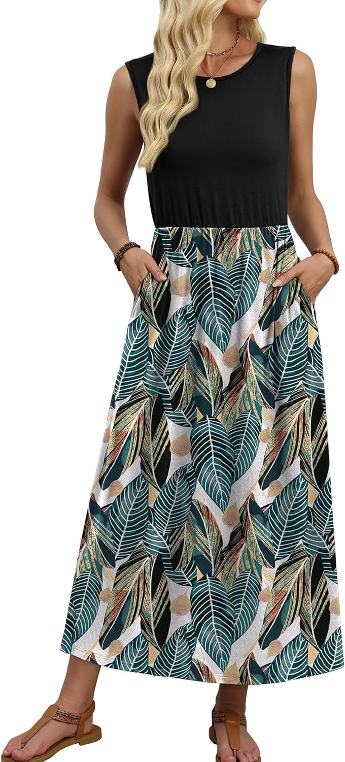 WIHOLL Summer Dresses for Women 2026 Maxi Dresses Long Flowy A Line Sleeveless Sundresses with Pockets - Image 3