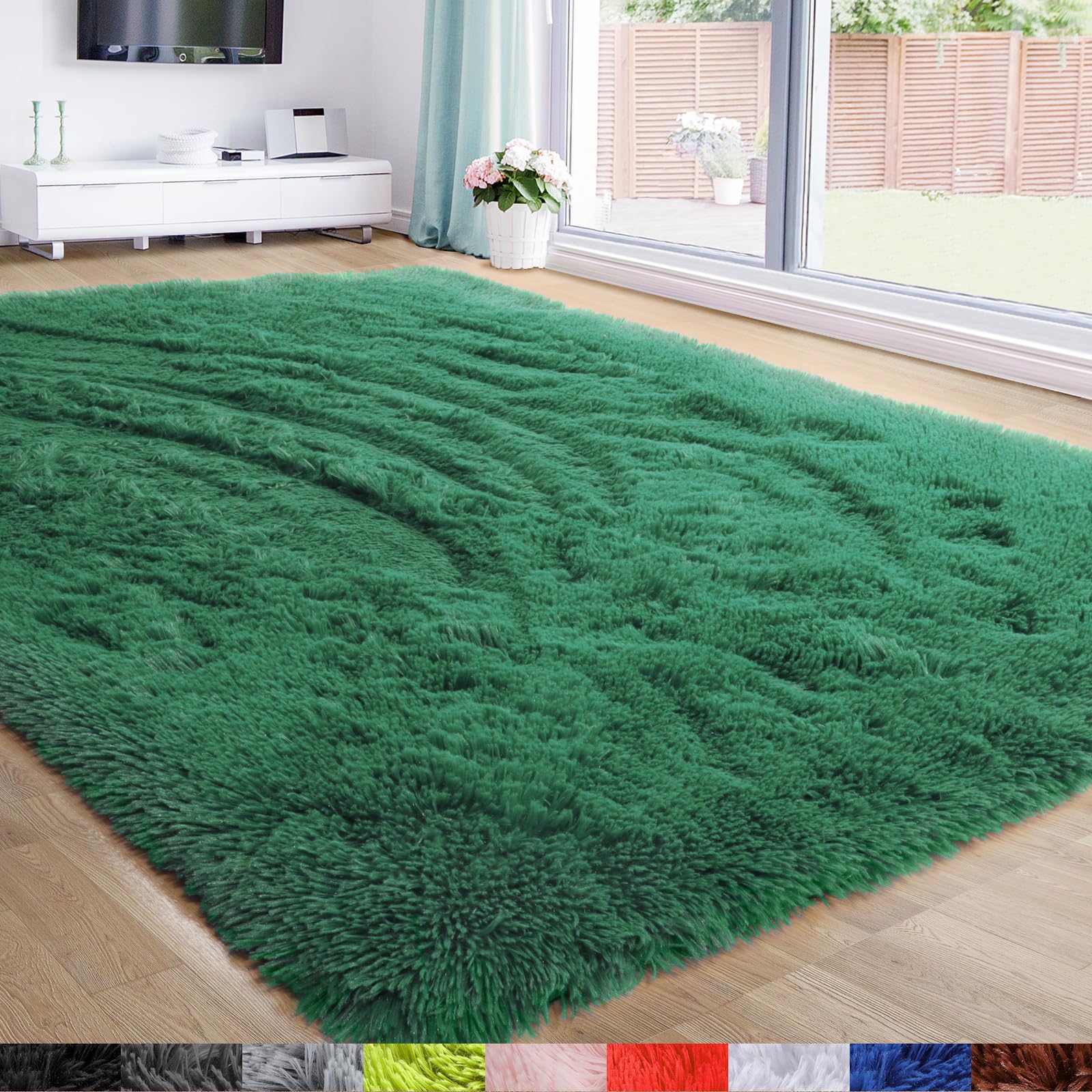 Amdrebio Deep Green Large Living Room Rugs,6x9 Rug,Large Fluffy Area Rug for Bedroom,Soft Fuzzy Shag Rug for Kids Room,Thick Big Modern Rug for Living Room Decor,Plush Cool Rug,Dark Green Carpet