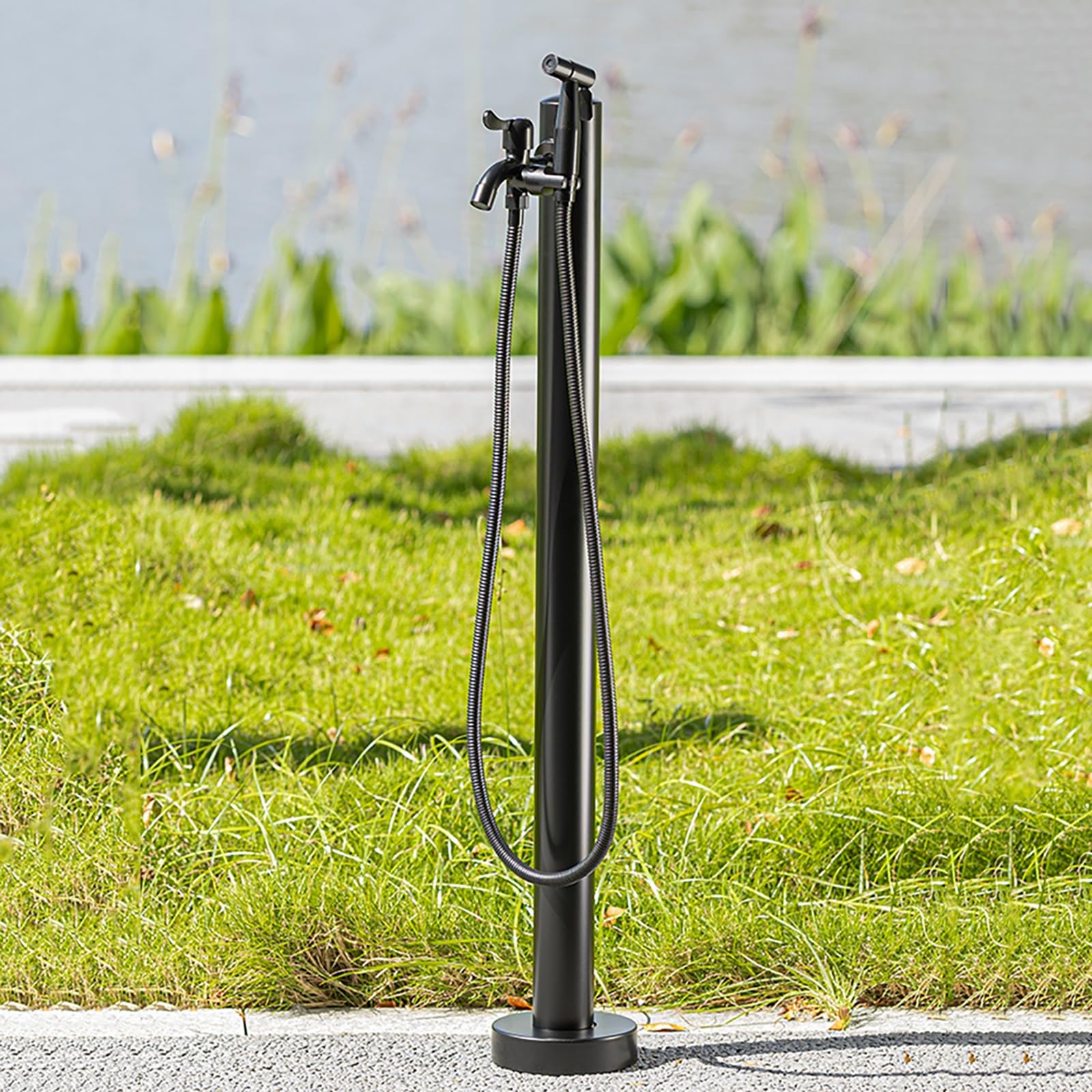 Genérico Columna de Agua Vertical de Acero Inoxidable para jardín con Grifo y Pistola rociadora - Poste de riego Exterior antihielo de 95 cm (37,4 Pulgadas) para Patio, terraza y jardín.
