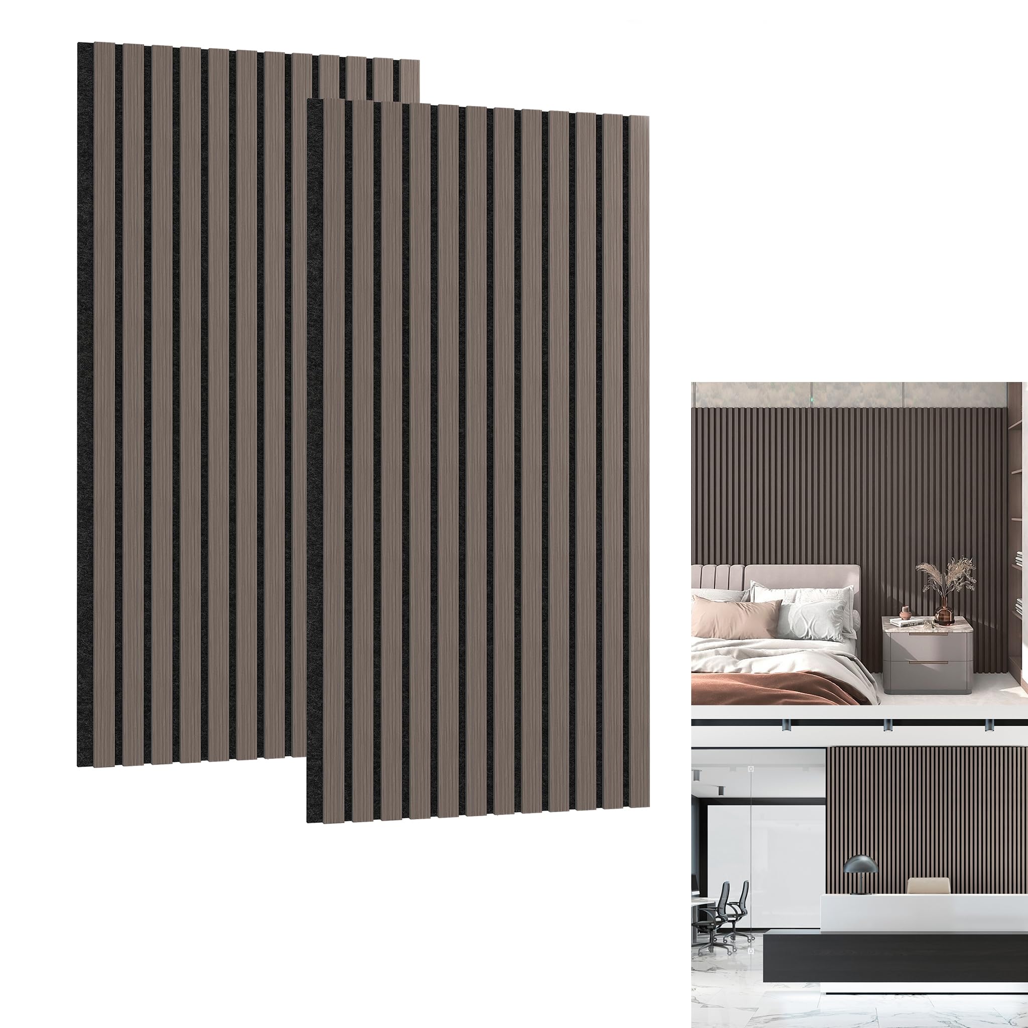 YRHome 4 panele akustyczne panele ścienne 120 x 60 cm okładzina lamelowa okładzina ścienna, elementy akustyczne, ściana lamelowa, płyta akustyczna, filc akustyczny, wygląd drewna, orzech brązowy