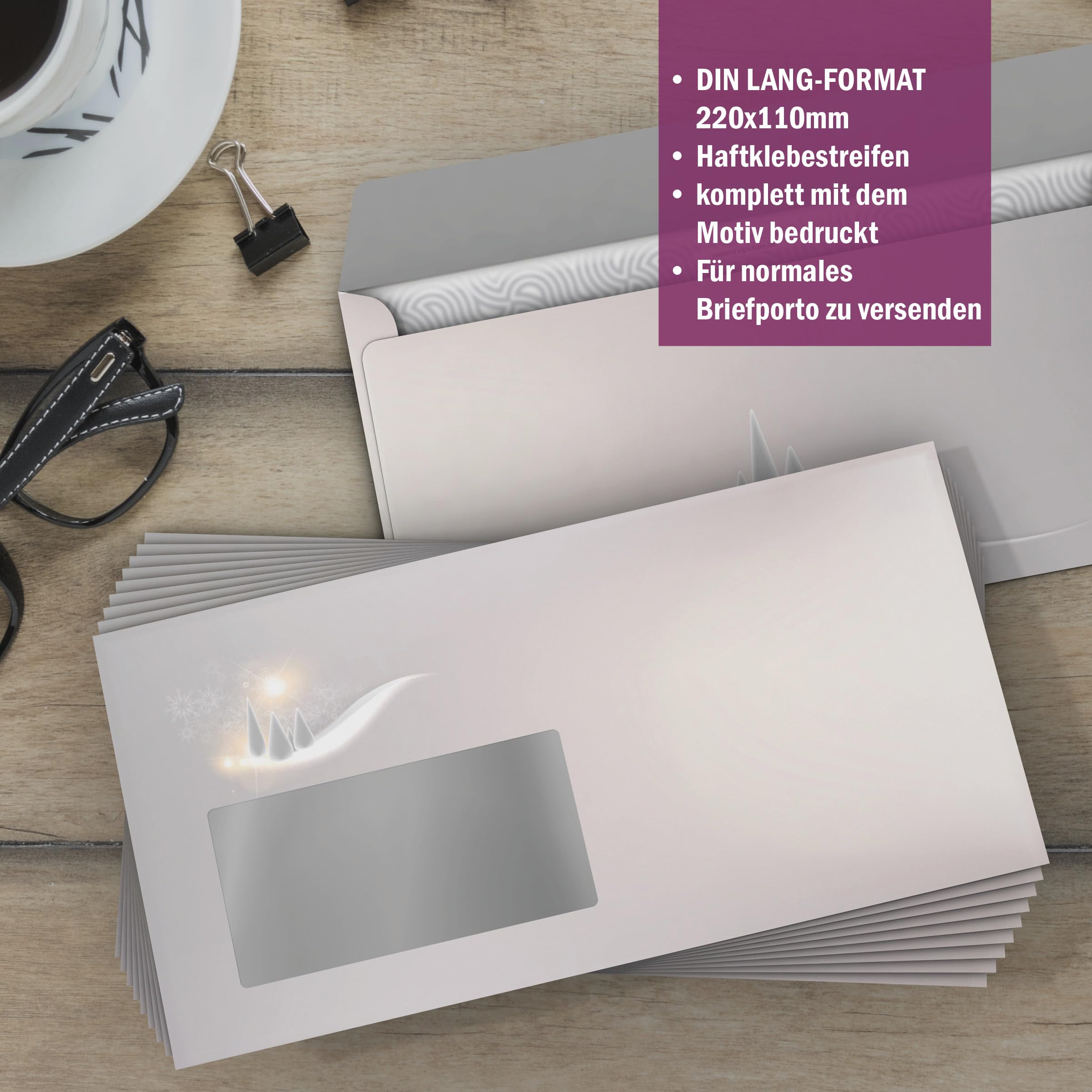 Weihnachtsbriefpapier-Set 100 Blatt A4 + 100 Kuverts mit Fenster