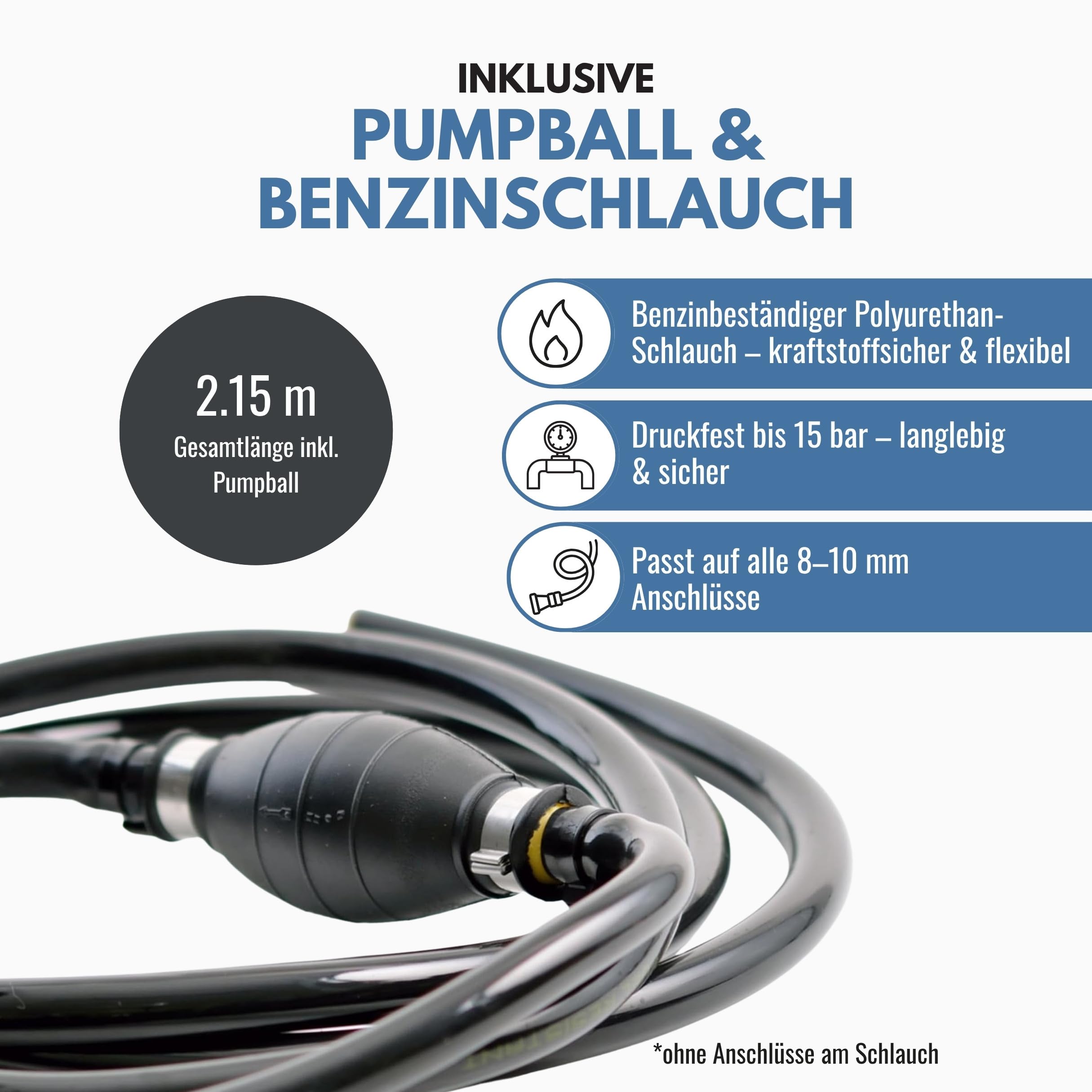Benzintank Boot 22 Liter mit Tankanzeige – Komplettset mit Pumpball & 2,15-m-Benzinschlauch (bis 15 bar) – HDPE Kraftstofftank Außenborder, UV-beständig, Schnellkupplung