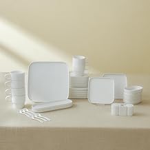 Karaca Cubique Breakfast Set, Square, 35-Piece Tea/Coffee Cup, Dinner Service White, 35-Piece Plate Set, Porcelain Dinner Service for 6 People, Tableware Set