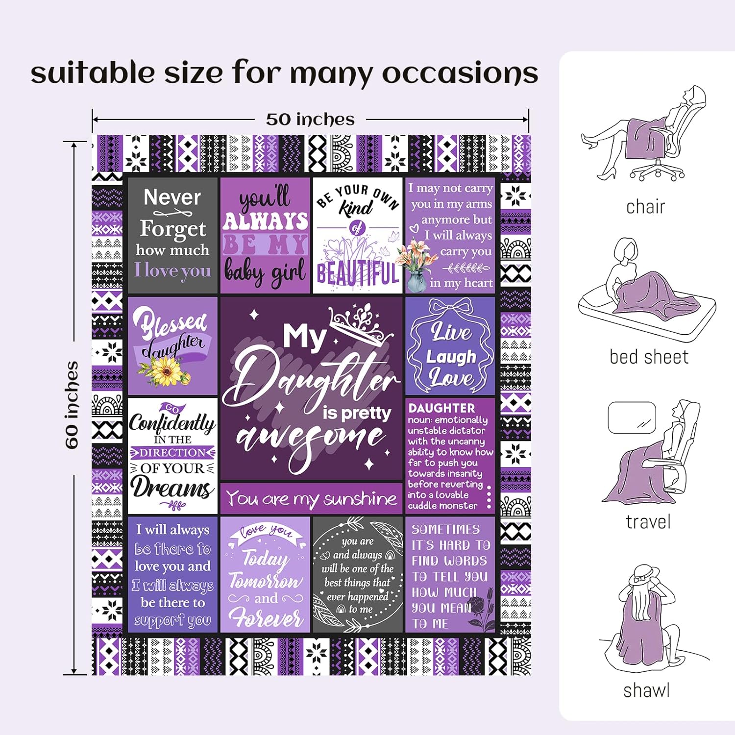 Daughter Gifts from Mom, Dad, Daughter Blanket, Valentines Day Birthday Gift for Daughters, Daughters Birthday Gift Adult, to My Daughters Blanket 60”x50” Inches - Image 4