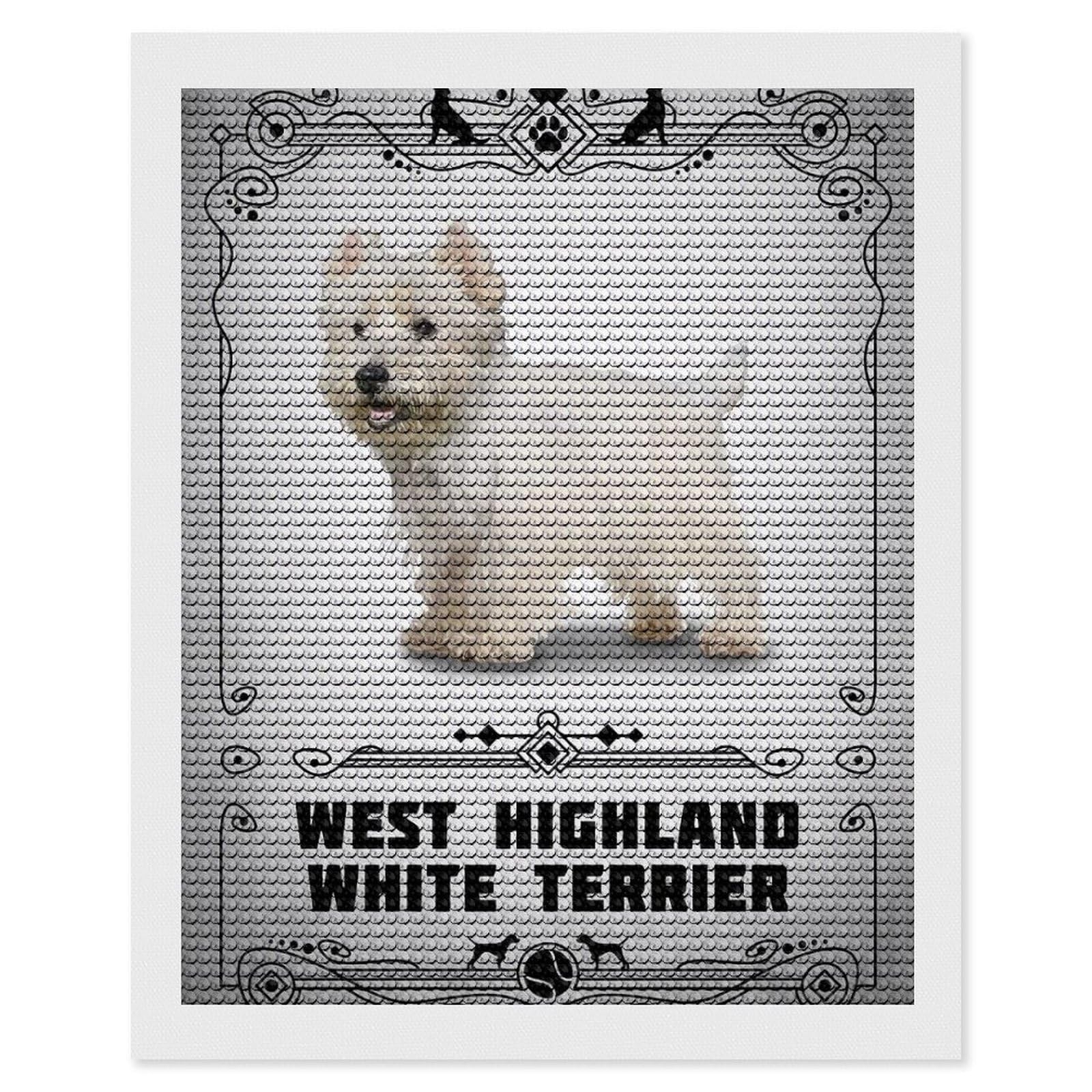 Junmoney Highland White Terrier Diamond Painting Canvas Set 16"x20", Satisfying Creative Project, Easy to Follow Symbols, Fun Craft Experience