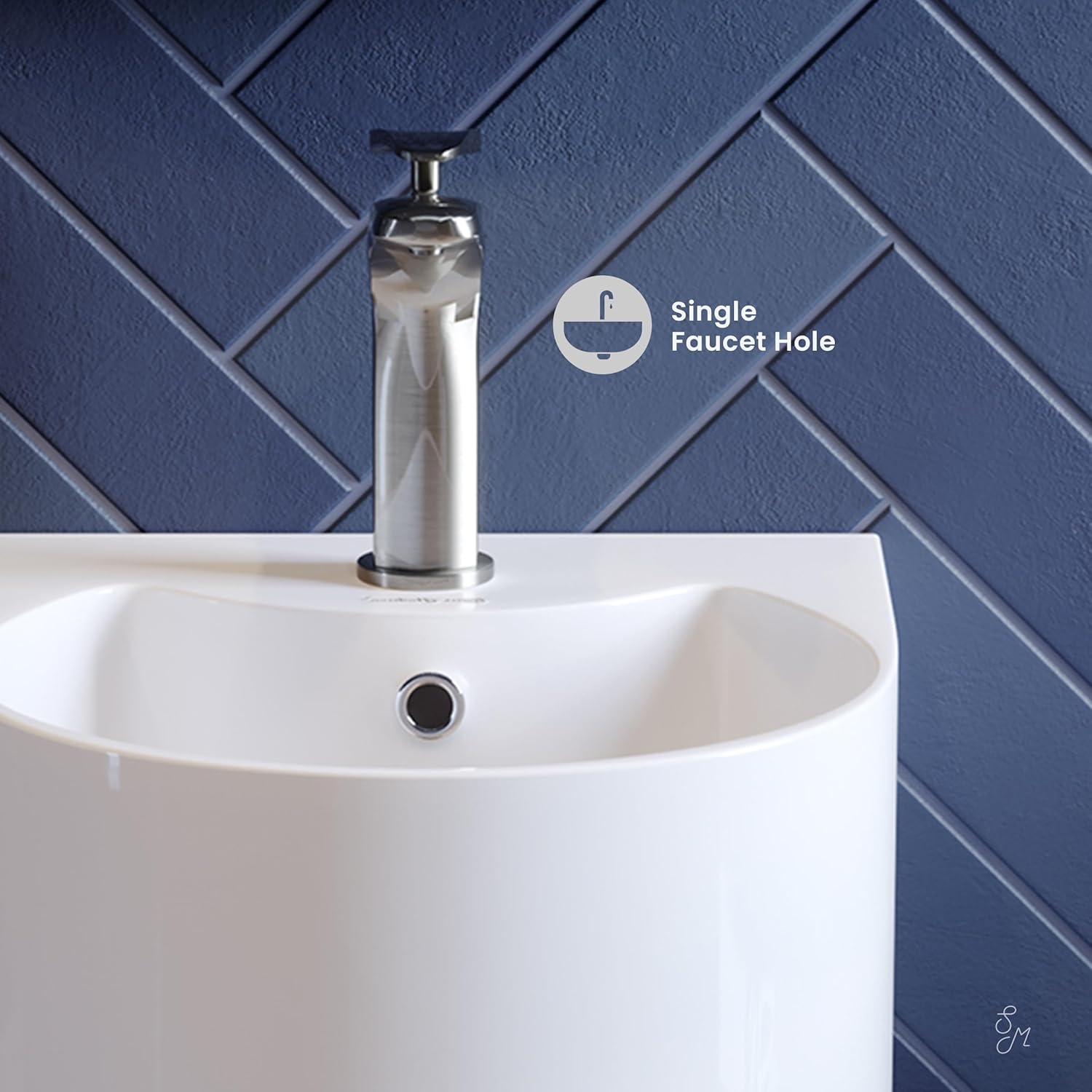 Sublime Ceramic Pedestal Bathroom Sink with Overflow, Single Faucet Hole, Standard 1.75 in Drain, Glossy White Finish