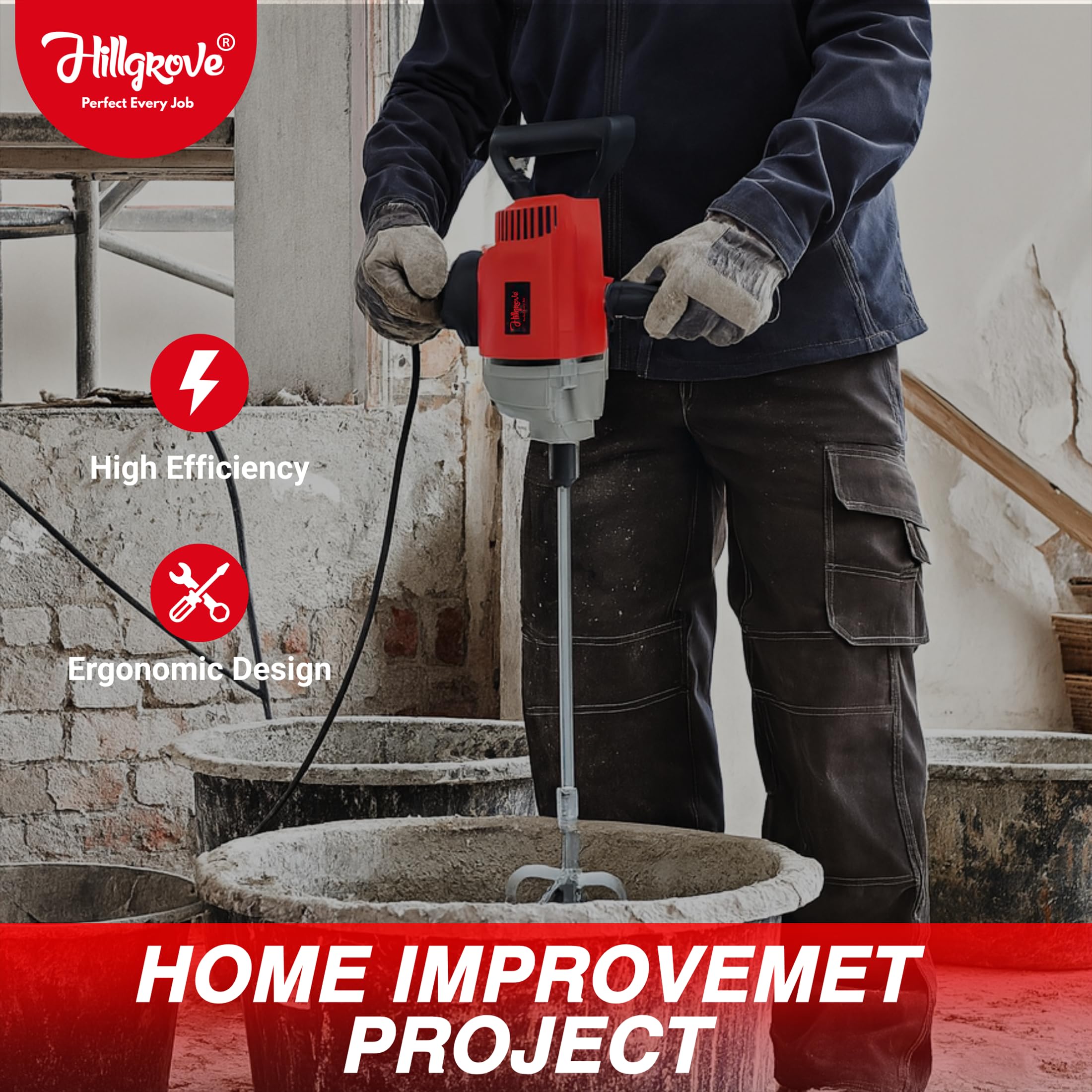 Hillgrove Mixer: Powerful Wall Putty Cement Mixer -8