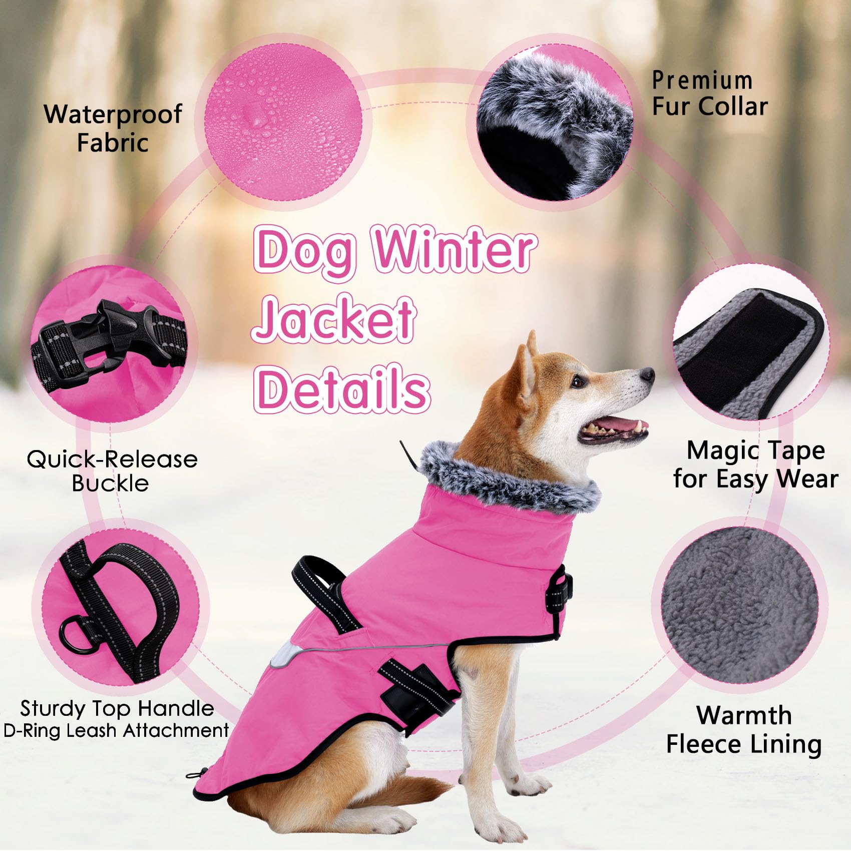 LIANZIMAU Cappotto impermeabile per cani con pettorina Cappotto invernale per cani con fodera in pile Cappotto caldo giacca riflettente per cani