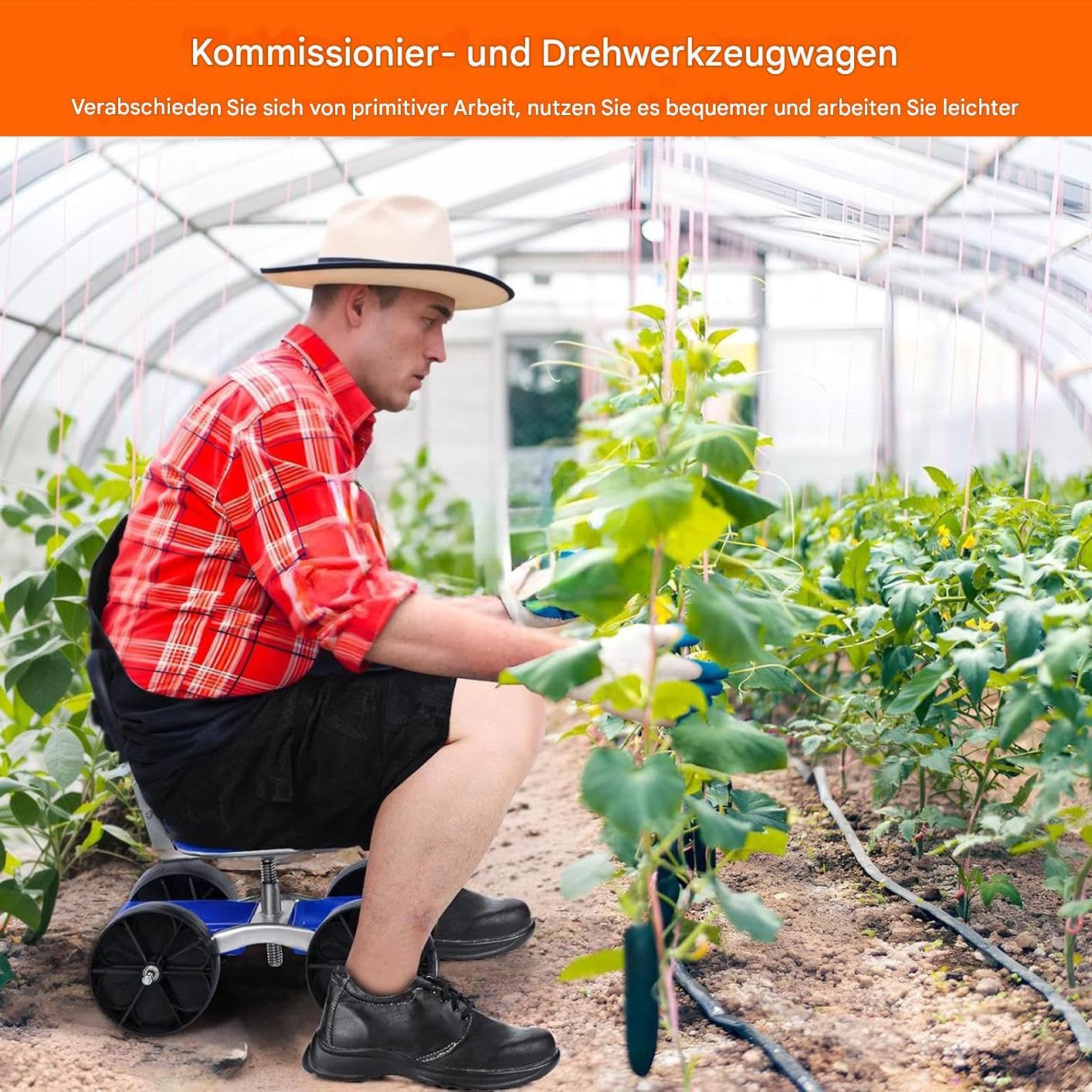 de jardín con asiento Silla giratoria 360 grados con ruedas | Taburete rodante para jardinería para exteriores jardín patio césped granja plantar desherbar personas mayores hombres