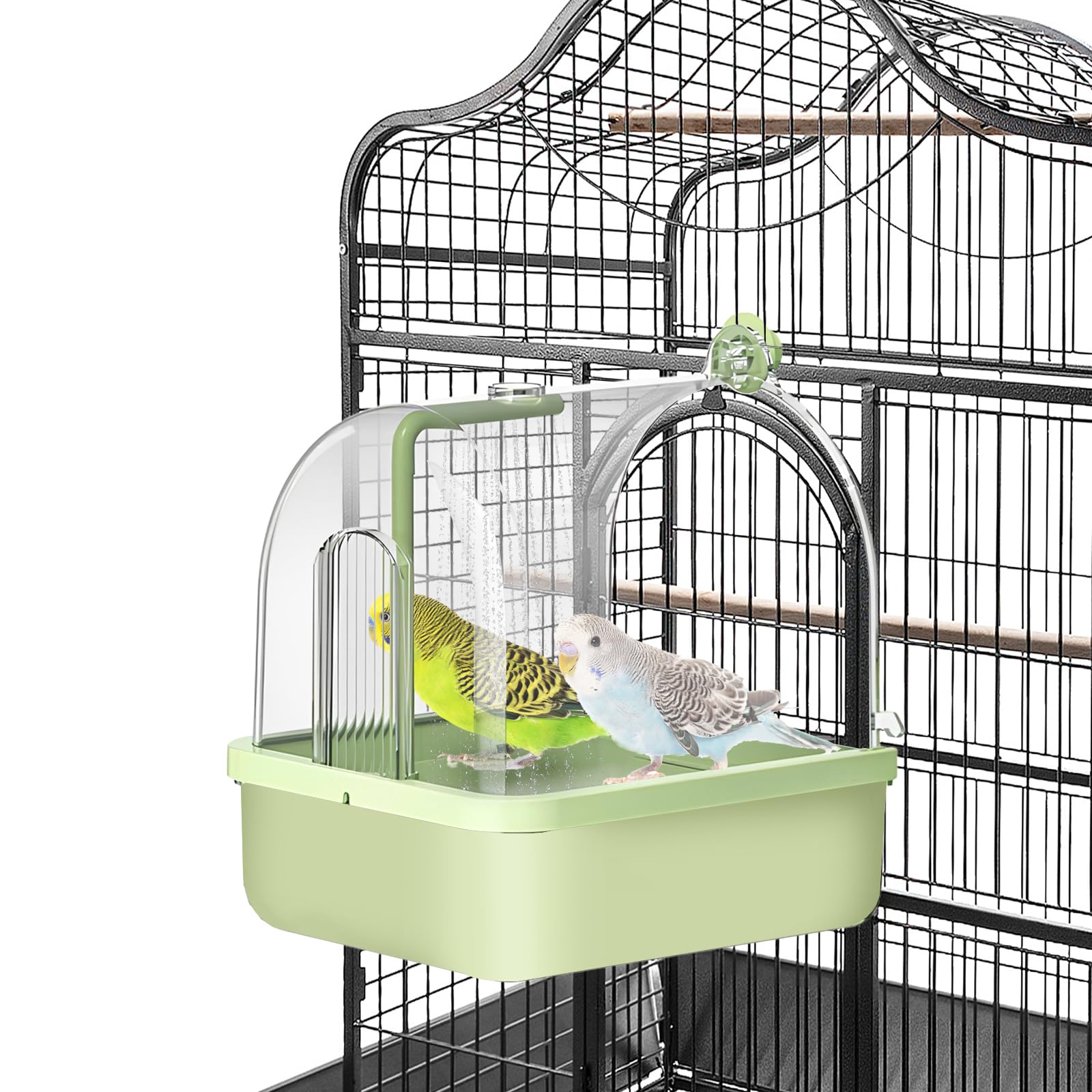 Hängende Badehaus Vogel Badewanne, Automatisches Vogelbad mit Pumpe/Filter, Vogeltränke Bad Dusche Vogelkäfig Zubehör für Sittiche Papagei Wellensittich (Grün)
