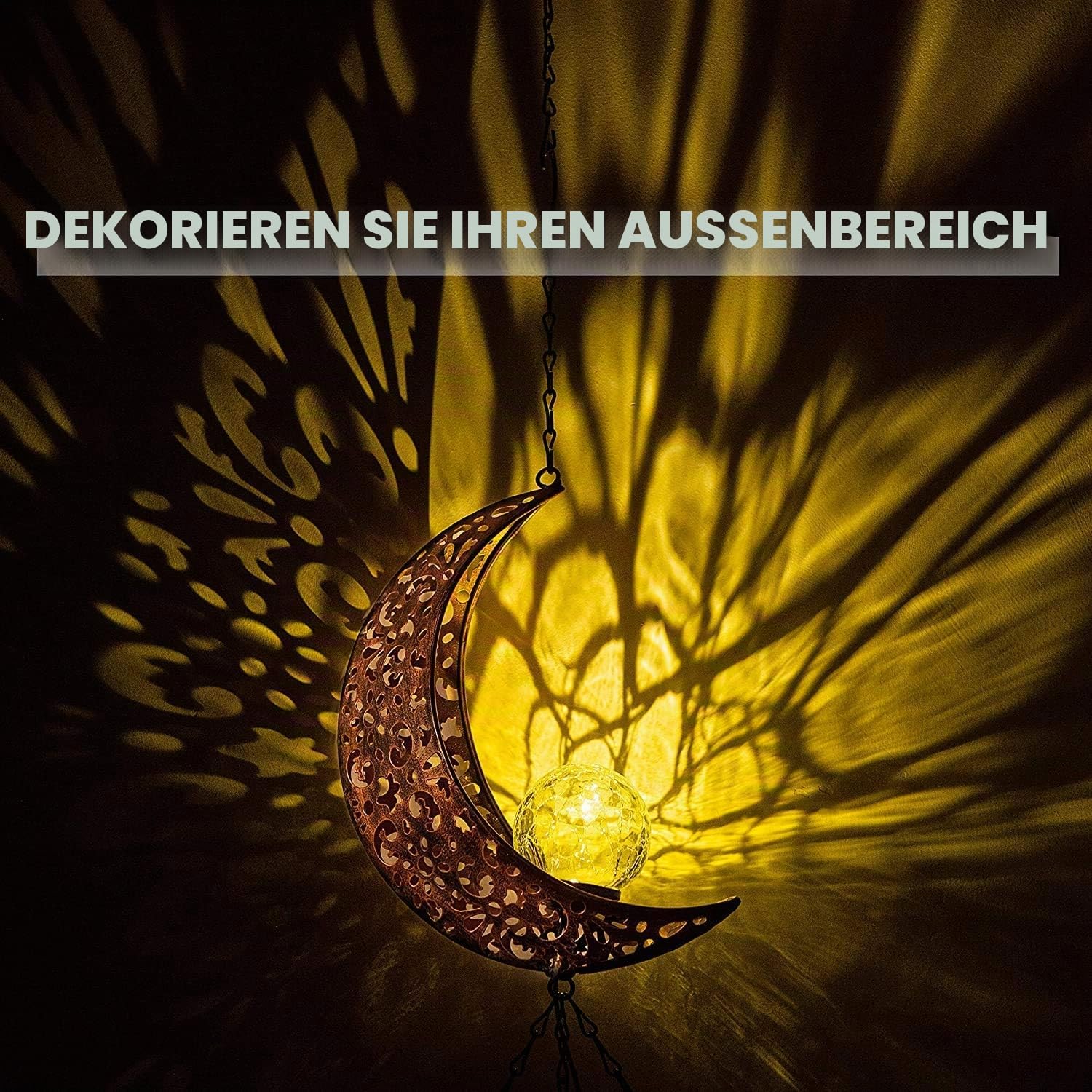 lifemet Windspiel, Solarleuchten – angetriebene LED-Mond-Nachtlichter, für den Außenbereich, Garten, wasserdicht, Metall, Windglocken-Licht, Lampe für Terrasse, Deck, Rasen, Hof, Terrasse