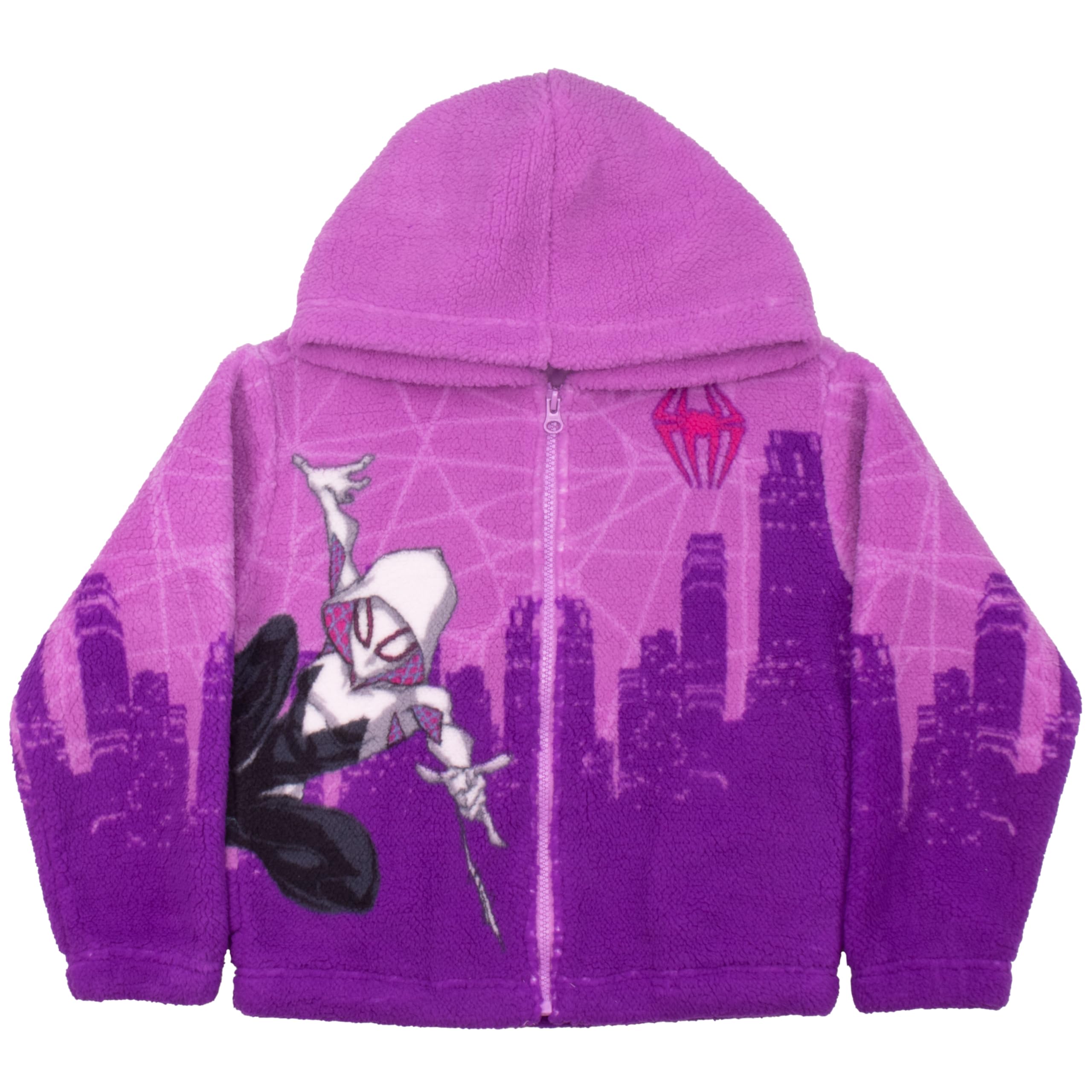Marvel Spider-Man Ghost Spider Sherpa Hoodie - Hooded Sweatshirt Jacket with Zip for Kids, Purple, 6
