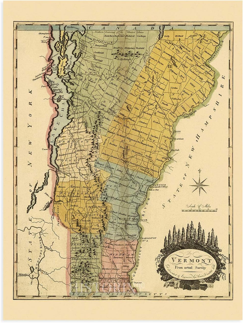 HISTORIX Vintage 1814 Vermont Map - 18x24 Inch Vermont State Vintage Map - Vermont Wall Art - Old Vermont Map Poster - Vermont Wall Decor - Map of Vermont From Actual Survey