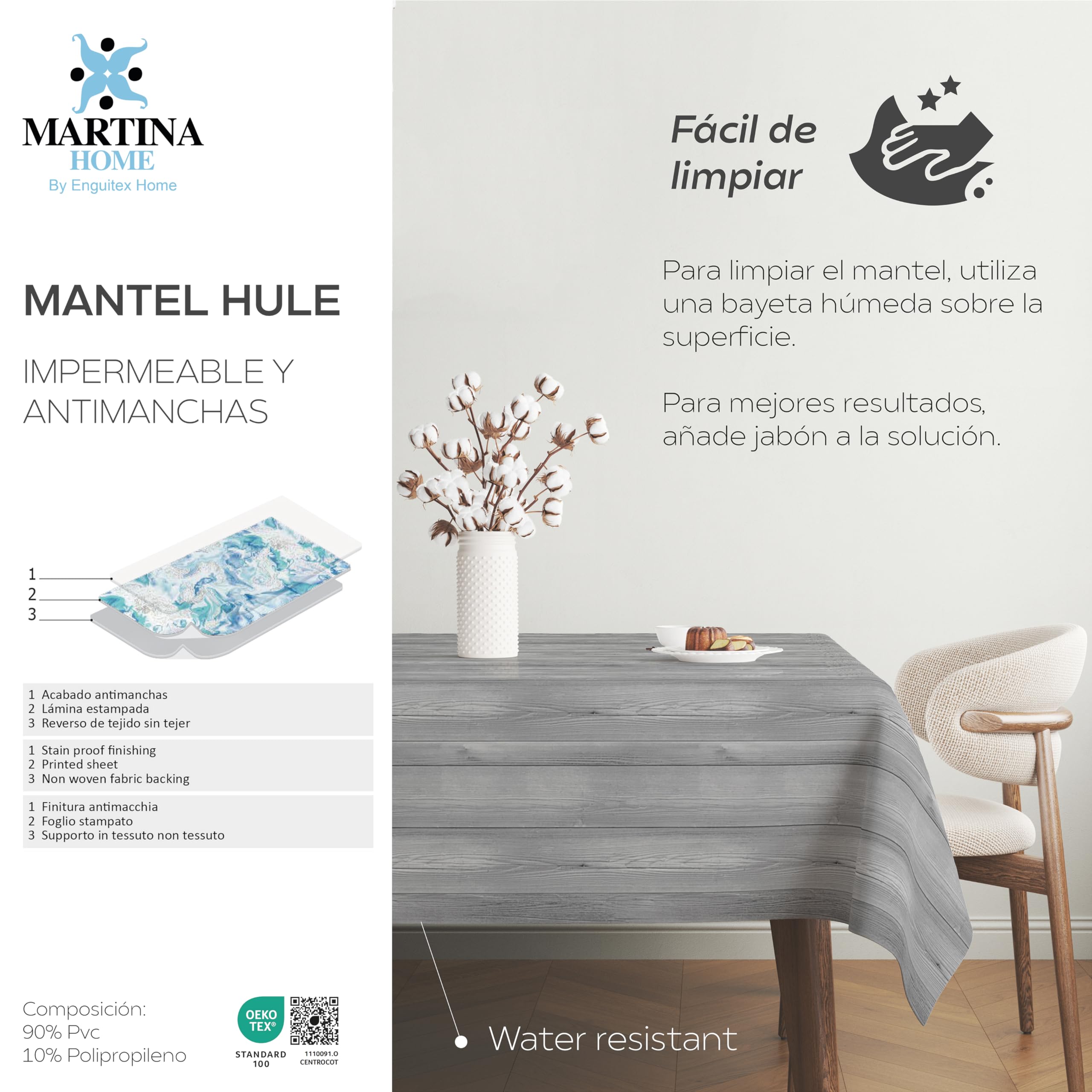 Martina Home Oilcloth Tablecloth, Wood, Grey, 100 x 140 cm, 55.1 x 39.4 inch (Square) - Image 4