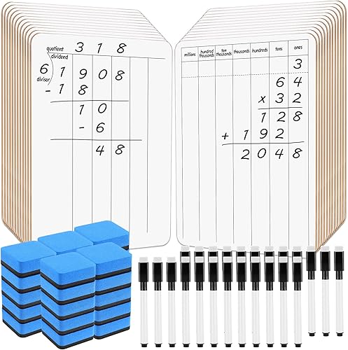 Juego de 72 pizarras blancas de división larga, incluye 24 pizarras de borrado en seco de doble cara de 9 x 12 pulgadas, pizarra blanca, 24