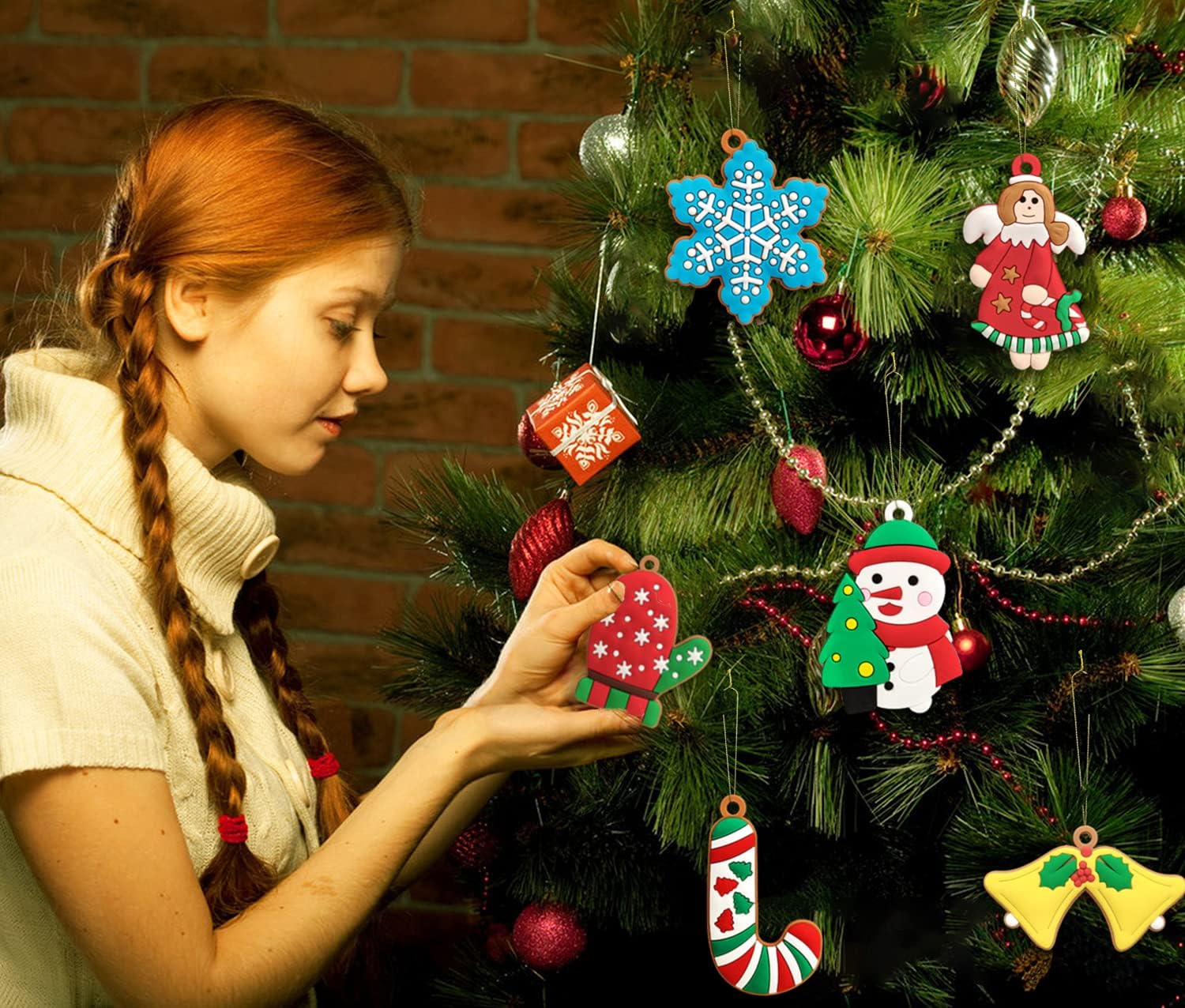 12pcs Christmas Ornaments for Small Christmas Tree Decoration Assorted Plastic Clay Figurine Ornaments Christmas Tree Hanging Ornaments