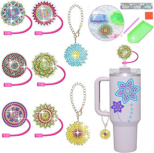 DLDXGXNR Tapa de paja con diseño de mandala para Stanley Cup Flower Charm Accesorios Diamond Art Straw Toppers para pajitas Stanley de 30 y 40 onzas