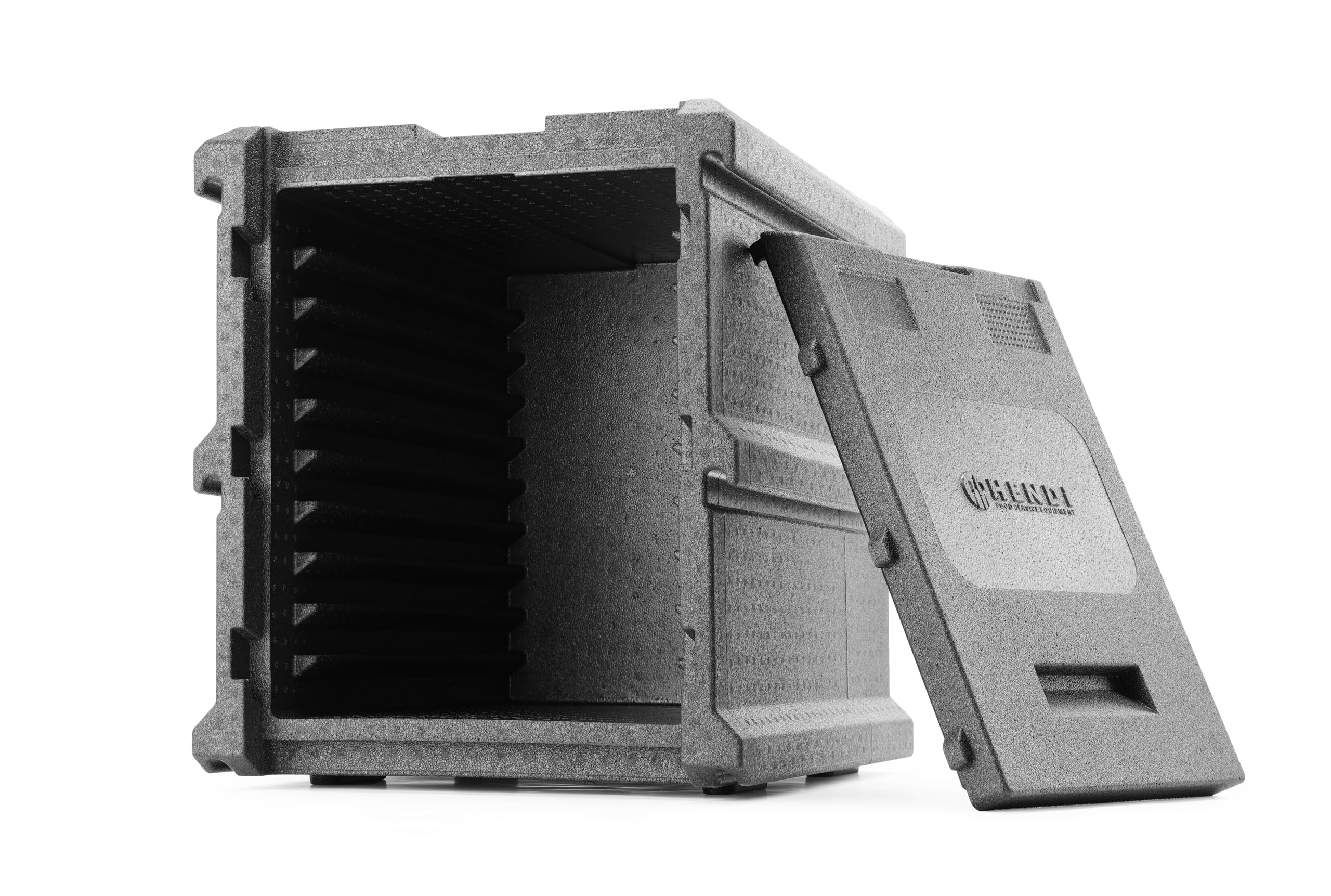 HENDI Caja Térmica Profesional para el Transporte de Alimentos Calientes y Fríos, Contenedor Isotérmico con Cierre Frontal y 9 Guías para Bandejas 600x400mm, Apilable, 540x700x(H)640mm, EPP