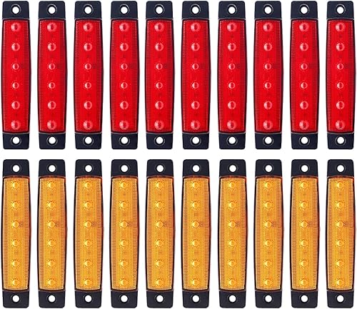 TMH 20 luces LED de 3.8 pulgadas ámbar + luz roja, 6 luces de marcador laterales, luces de marcador de remolque, lámpara de marcador lateral trasera