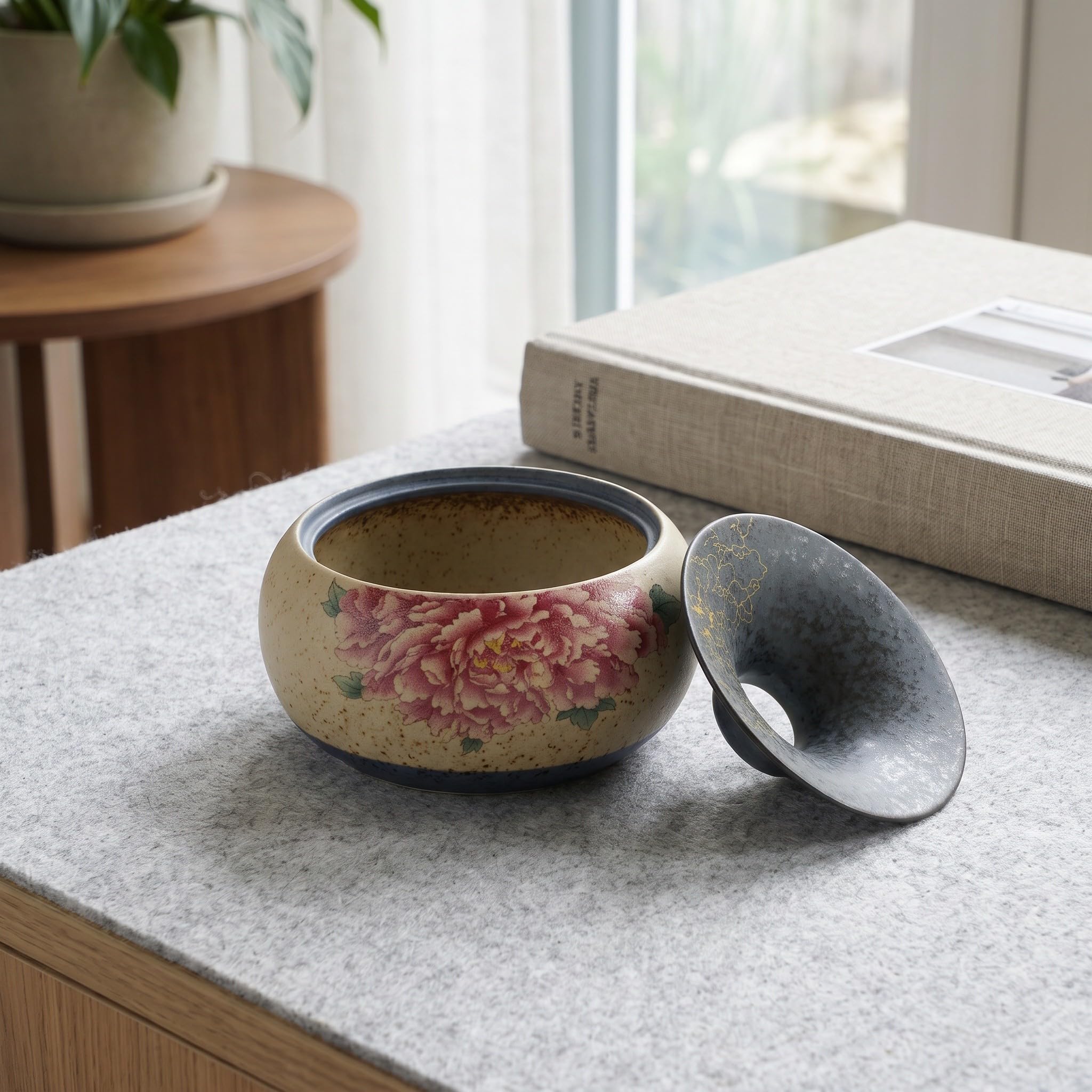 Artibetter Posacenere a imbuto in ceramica in stile retrò - Posacenere da tavolo per sigari resistente alle intemperie con motivo floreale orientale - Portacenere rotondo da 14 cm per scrivania e