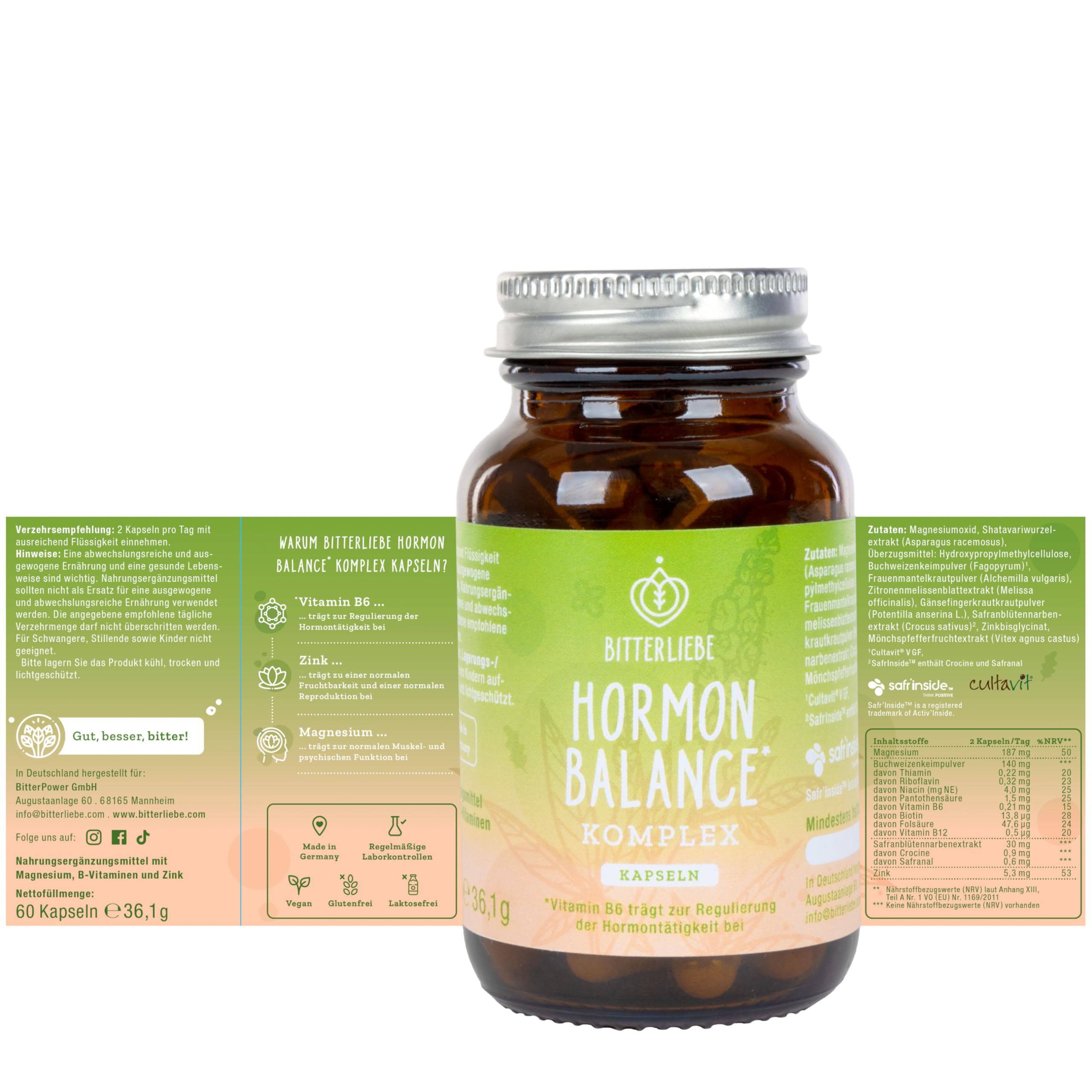 Bitterliebe Hormon Balance Komplex - Mönchspfeffer hochdosiert für die Wechseljahre, PMS & Menopause - Unterstützung für dein Zyklus