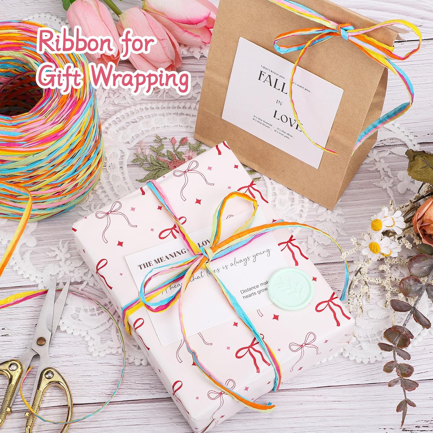 woric Colored Raffia Ribbon, 394 ft Paper 6 Colors Craft Ribbon image 4